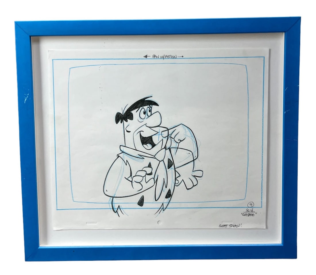 Fred Flintstone original pencil production drawing animation signed by Scott Shaw (1 of 6)