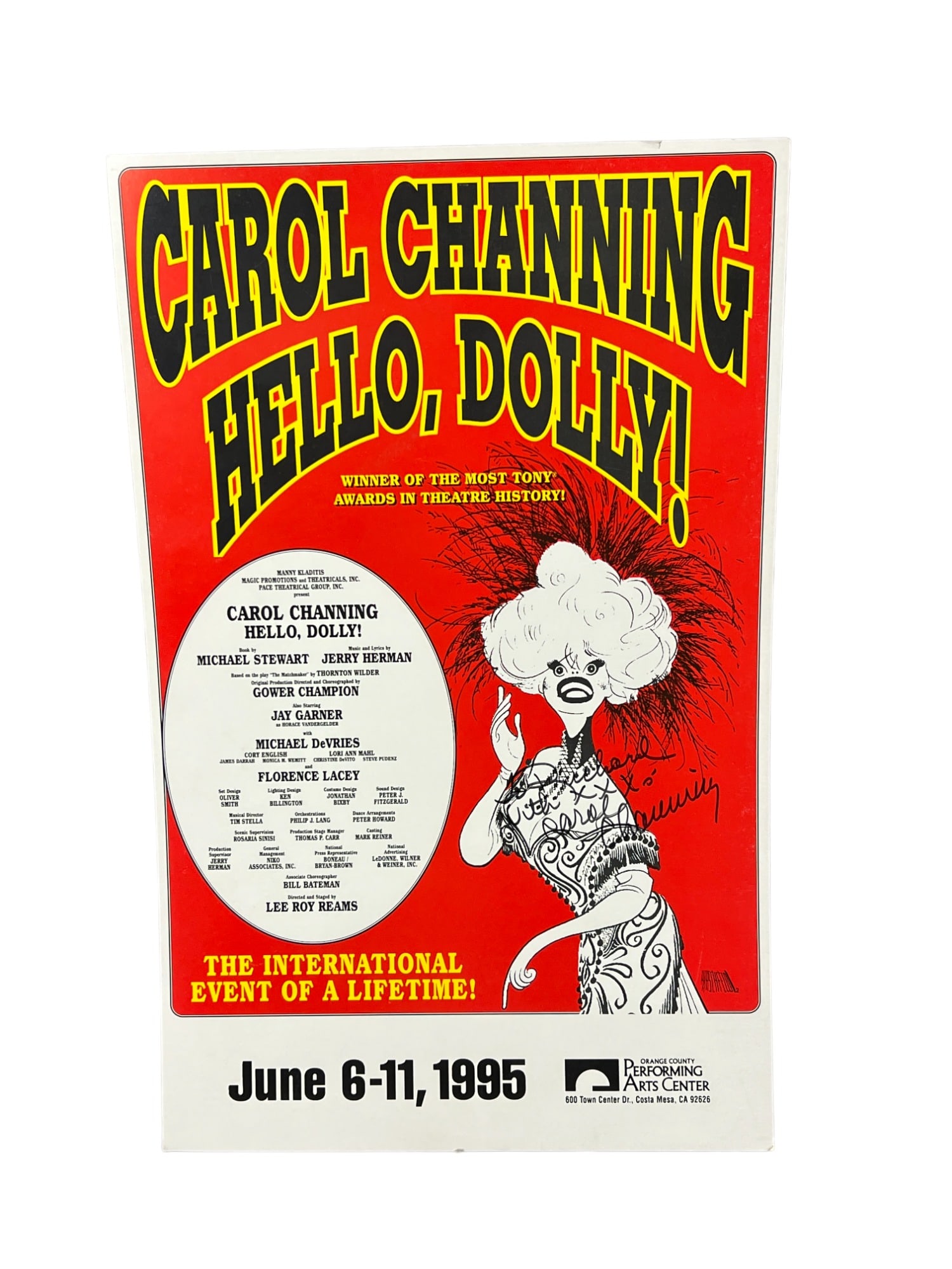Carol Channing signed hello Dolly vintage 1995 show performance poster window card (1 of 6)