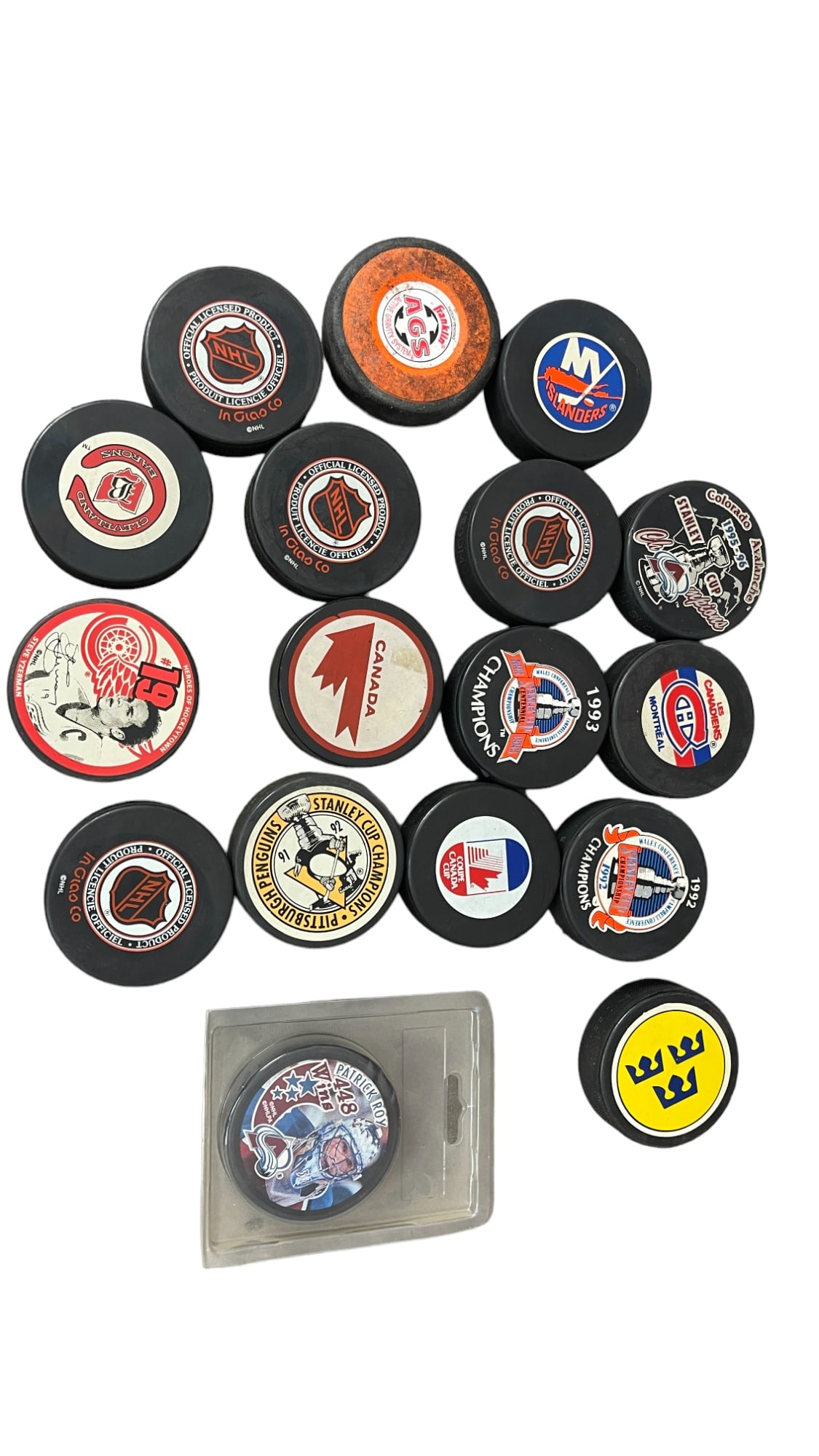 Vintage NHL Hockey Pucks From Various Teams & Championships: Vintage NHL Hockey Pucks From Various Teams & Championships Total 17 Pucks