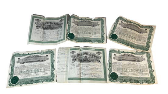 Vintage Stock Certificate Collection with Stamps: Vintage Stock Certificate Collection with Stamps