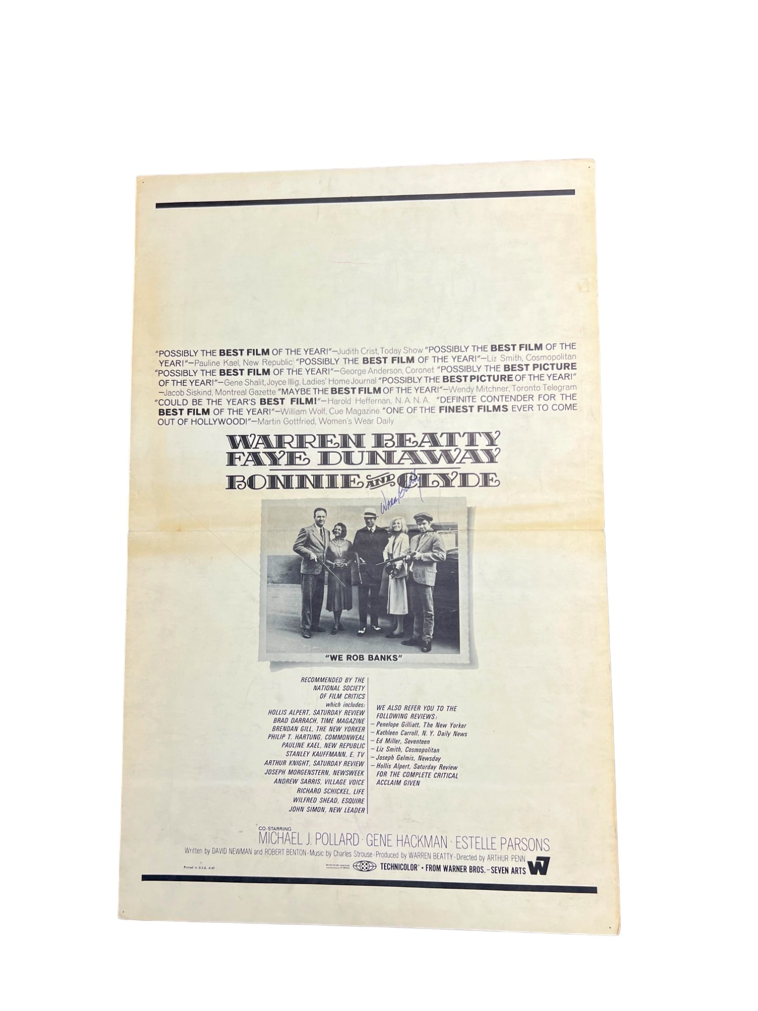 Bonnie and Clyde rare movie poster window card 1967 signed autograph Warren Beatty (1 of 10)