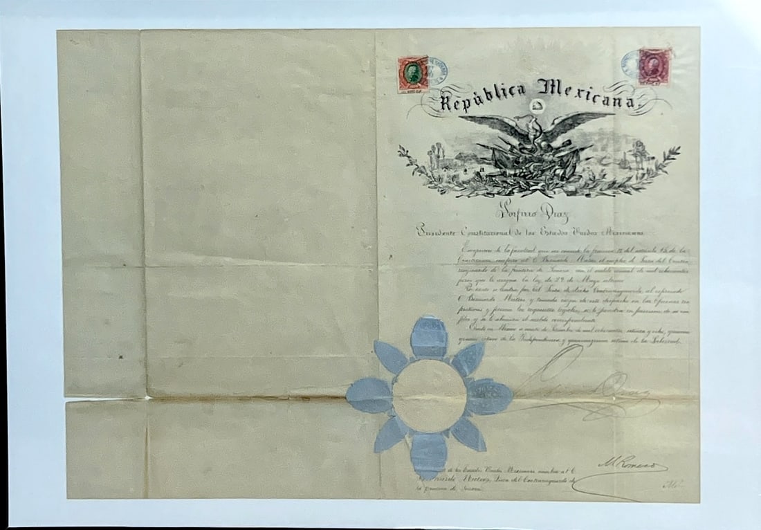 President PORFIRIO DIAZ MEXICO DOCUMENT SIGNED 1878 WITH CO-SIGNERS (1 of 16)