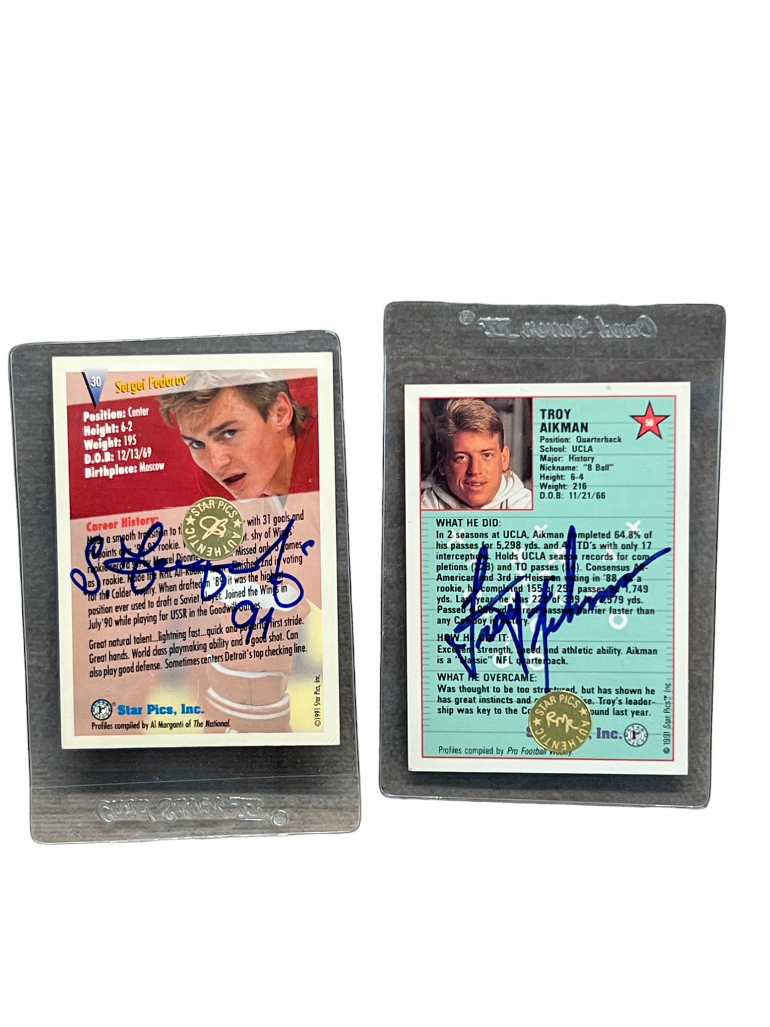 Vintage football Troy Aikman signed autograph card COA Sergei Fedorov hockey (1 of 6)