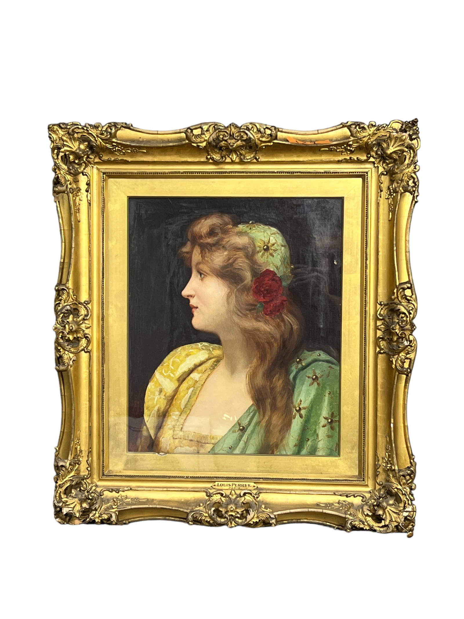Louis Justin Perrey Paris Antique Oil Painting On Canvas Portrait Of