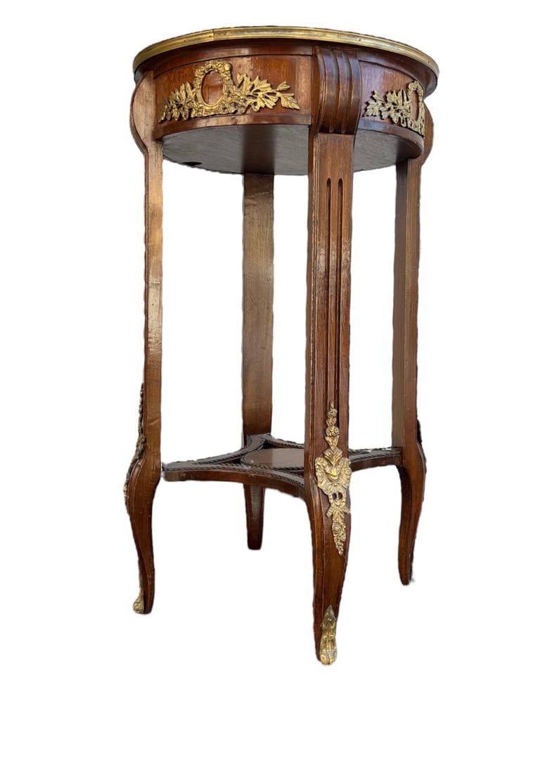 Antique French neo classical mahogany brass ormolu accent table (1 of 10)