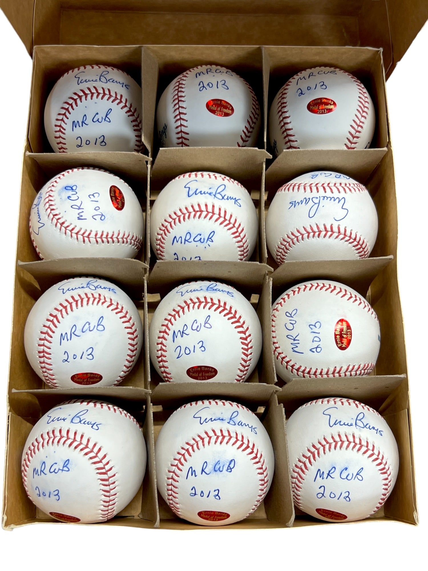 Ernie banks signed baseball collection ot of 12 balls with Ernie banks authentication stickers (1 of 8)