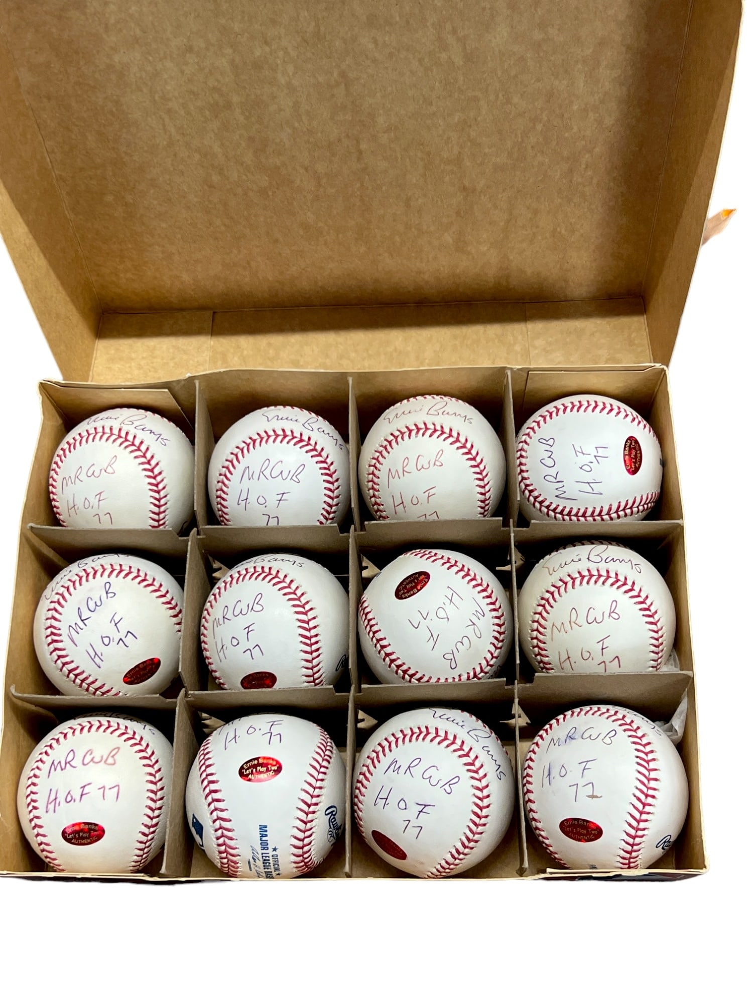 Ernie banks signed baseball collection ot of 12 balls with Ernie banks authentication stickers (1 of 9)