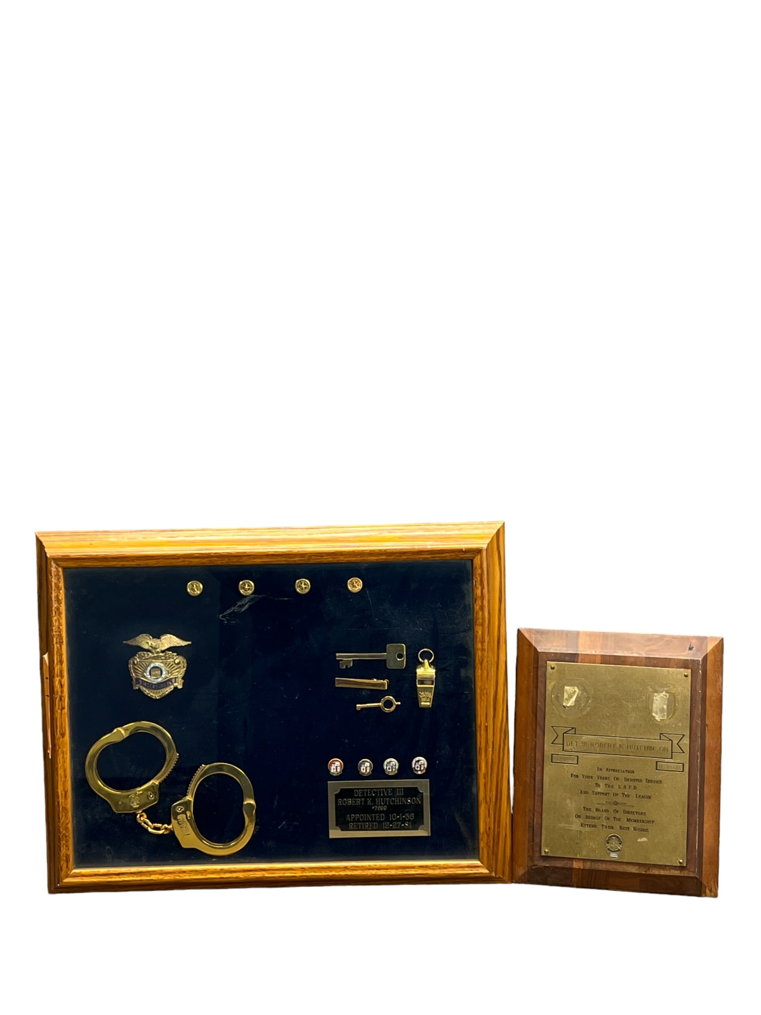 LAPD Los Angeles Police Detective III Retired Obsolete Badge Gold Plate Cuffs Shadowbox (1 of 9)