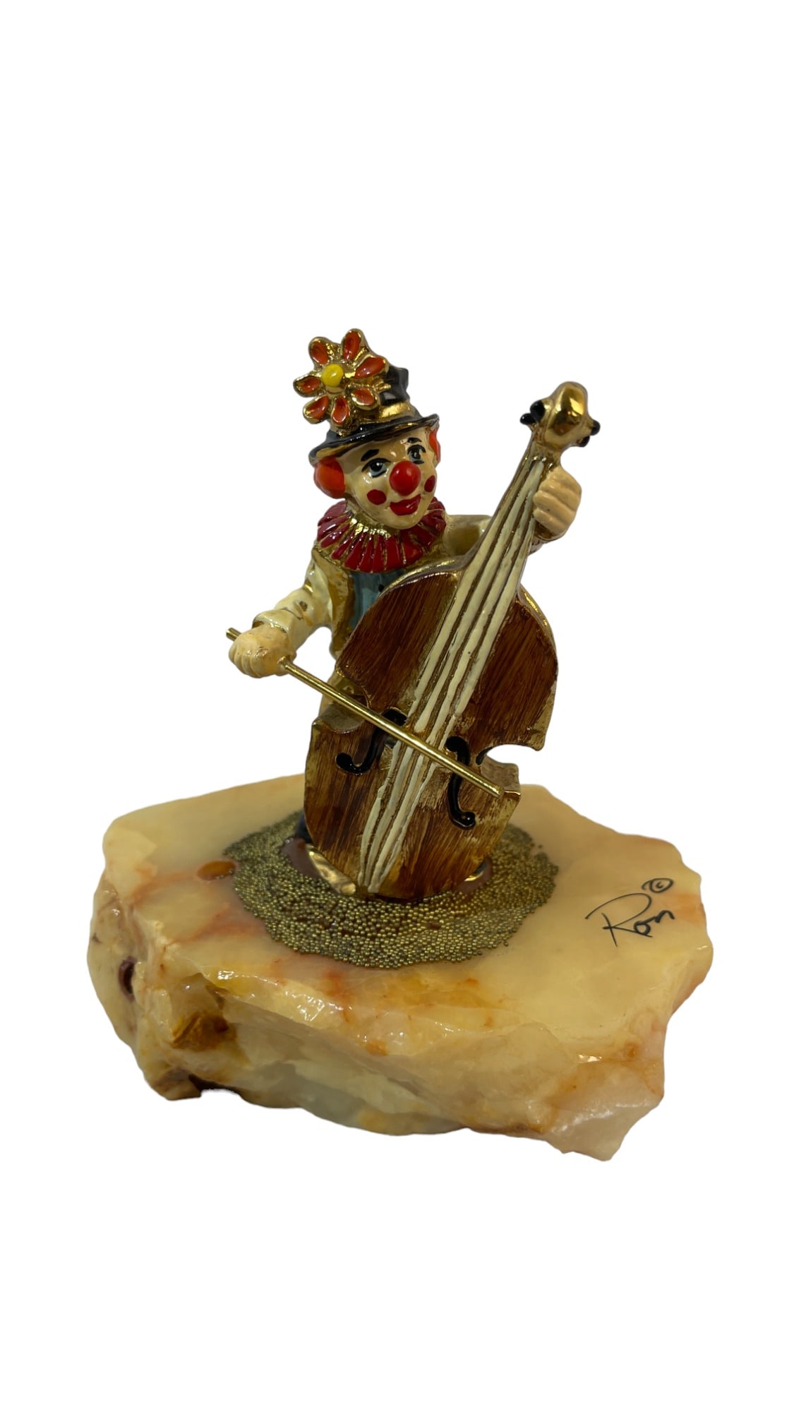 Ron Lee 1981 Clown Playing Cello Music Figurine Marble Bass Signed "Ron" - 5 inches tall. (1 of 6)