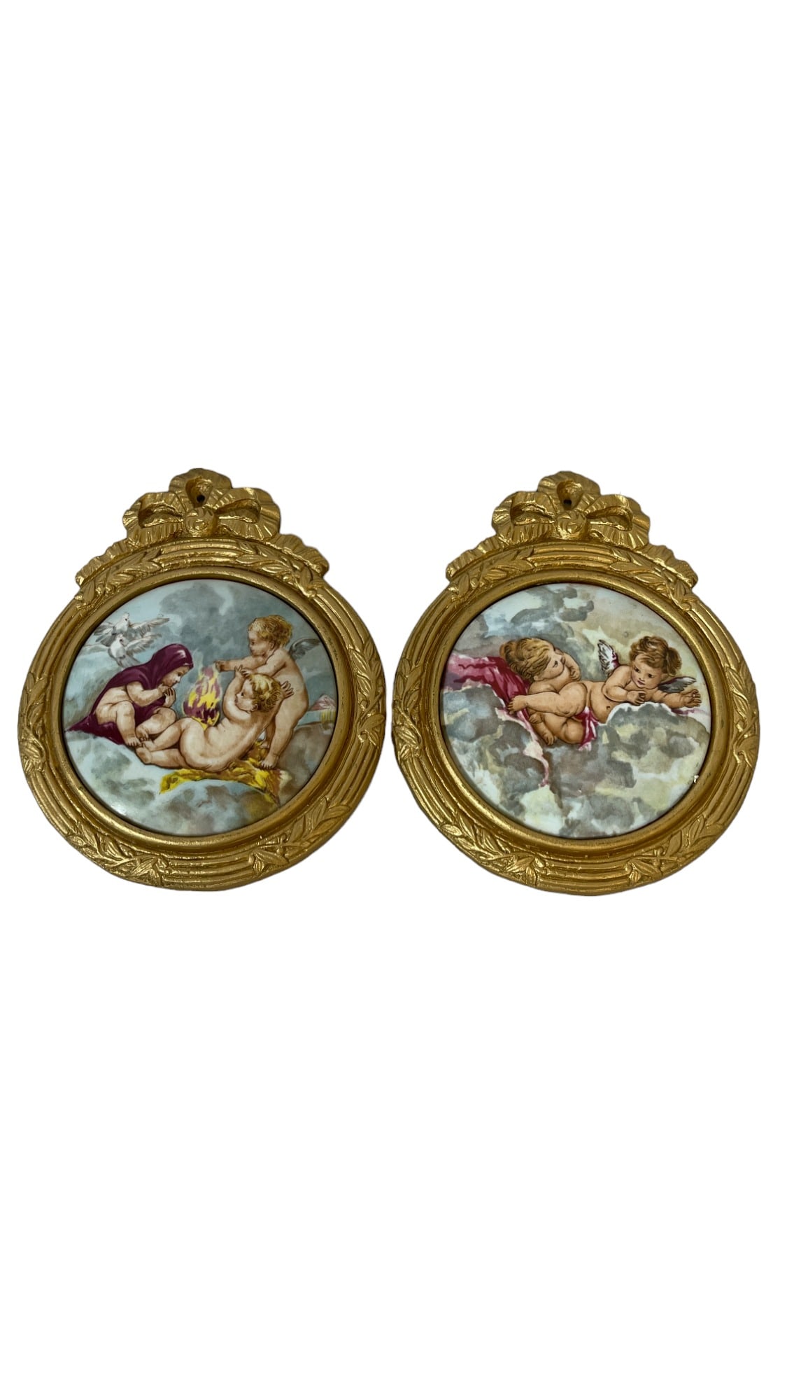 Framed Pair of Porcelain Angles: Framed Pair of Porcelain Angles