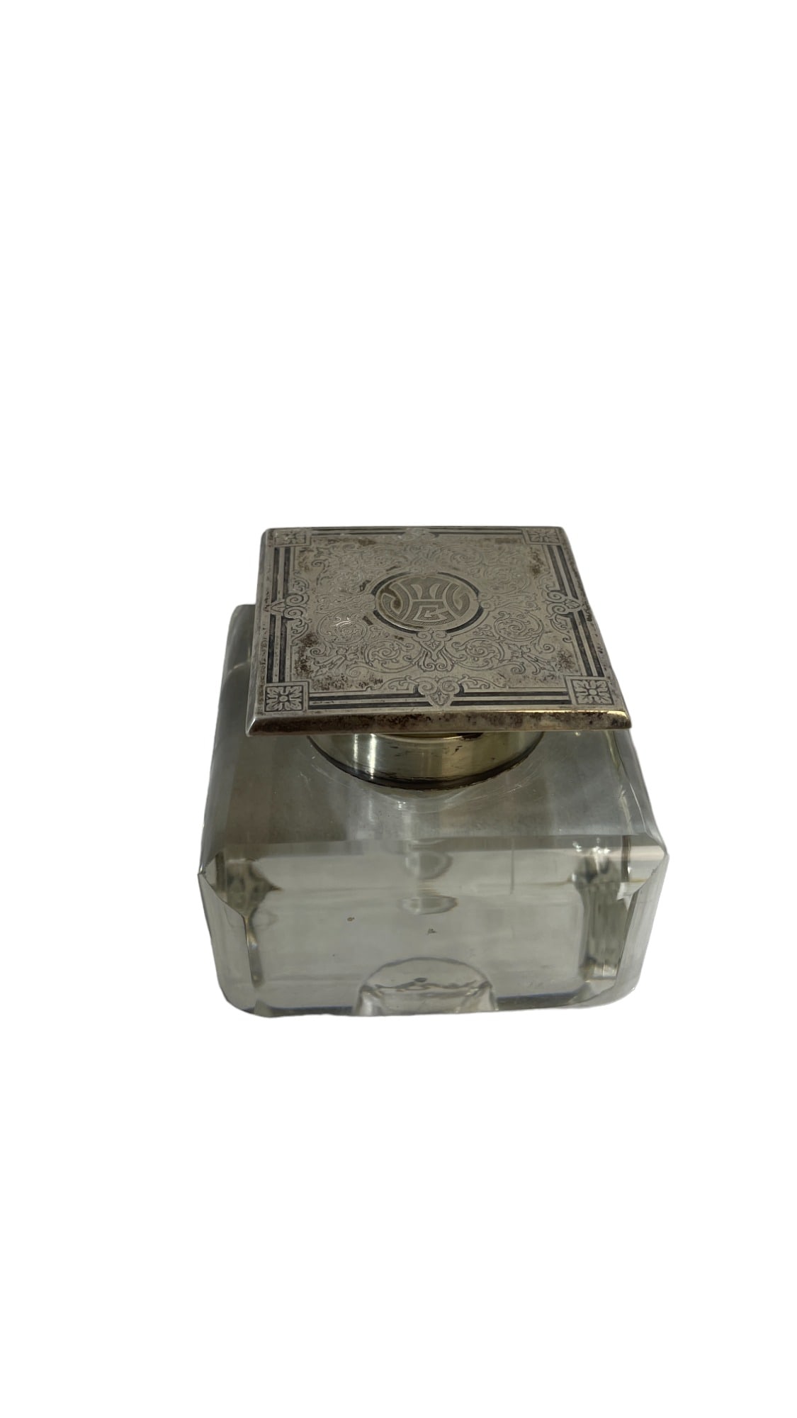 Antique Glass Inkwell with Sterling Silver Lid (1 of 6)