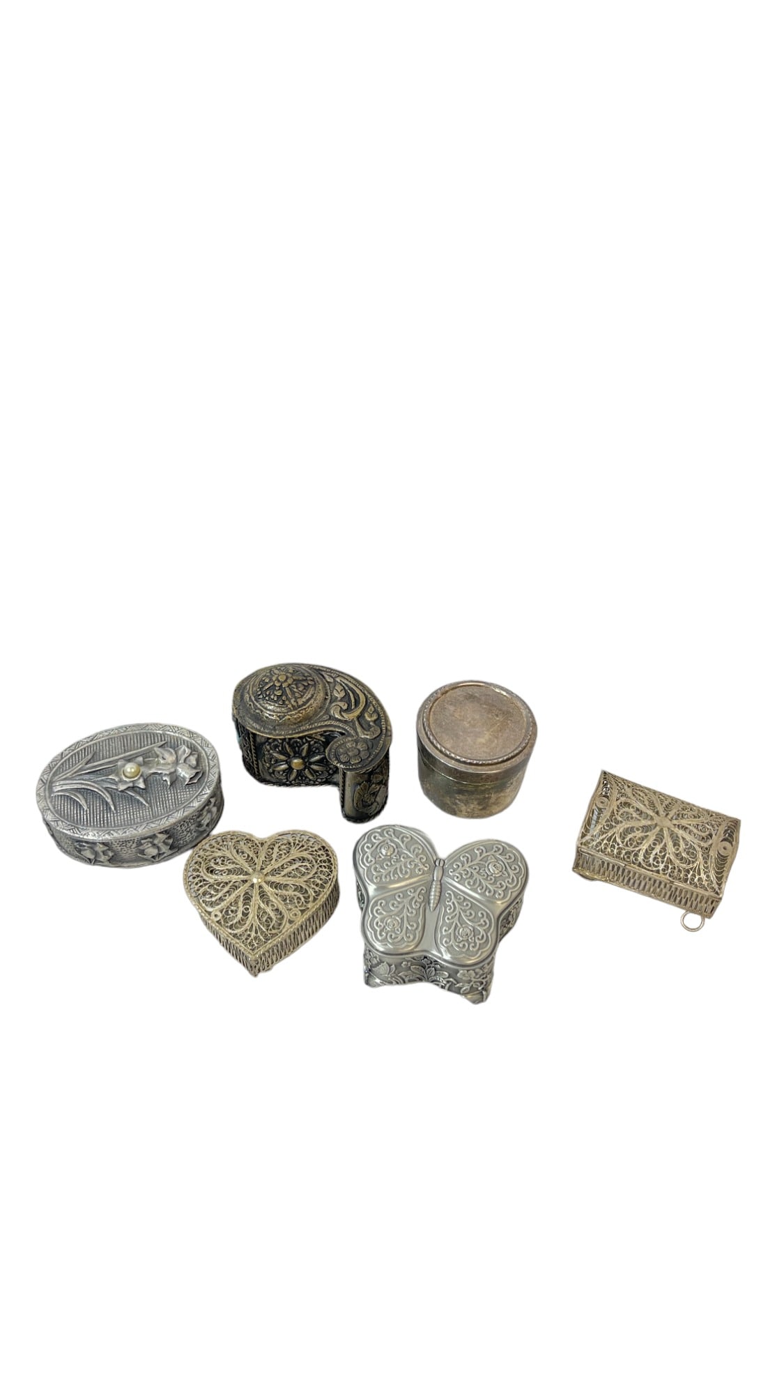 Lot(6) Silver Plated Minitaure Trinket Boxes (1 of 6)