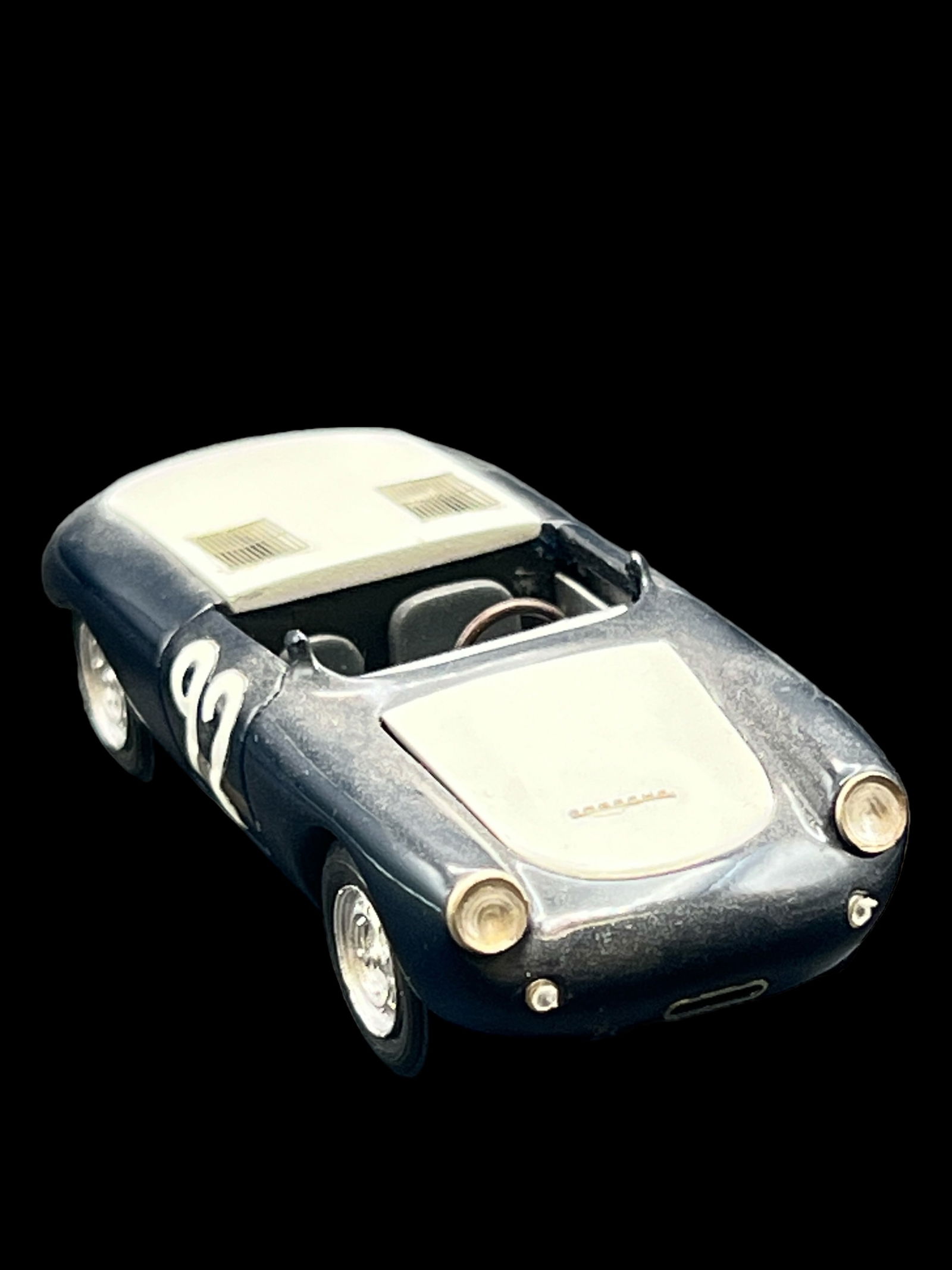 Vintage model car 1:43 Blue white Porsche Glocker spyder Valk models: PROVENANCE - John Michael Frankenheimer was an American film and television director known for social dramas and action/suspense films. Among his credits were Birdman of Alcatraz, The Manchurian Candi