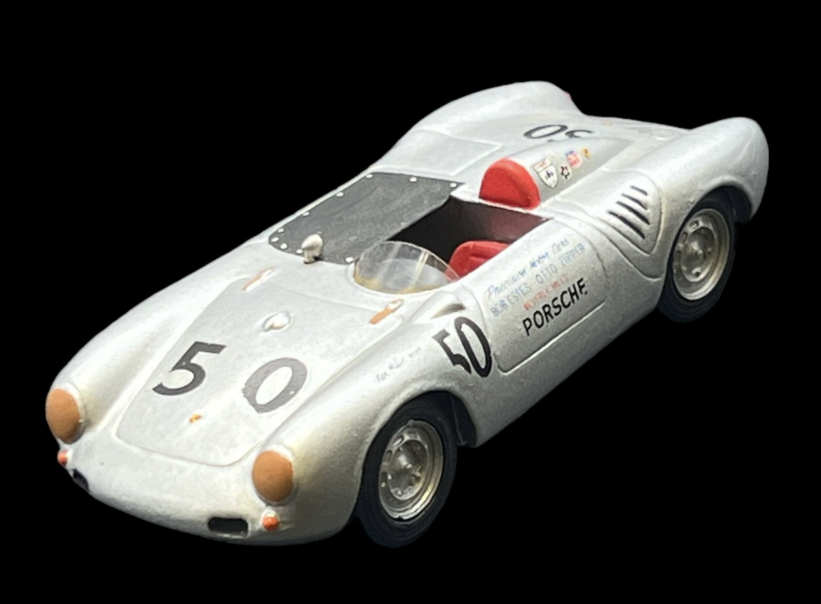 Vintage model car 1:43 Silver Porsche five 550 A '57 precision miniatures: PROVENANCE - John Michael Frankenheimer was an American film and television director known for social dramas and action/suspense films. Among his credits were Birdman of Alcatraz, The Manchurian Candi