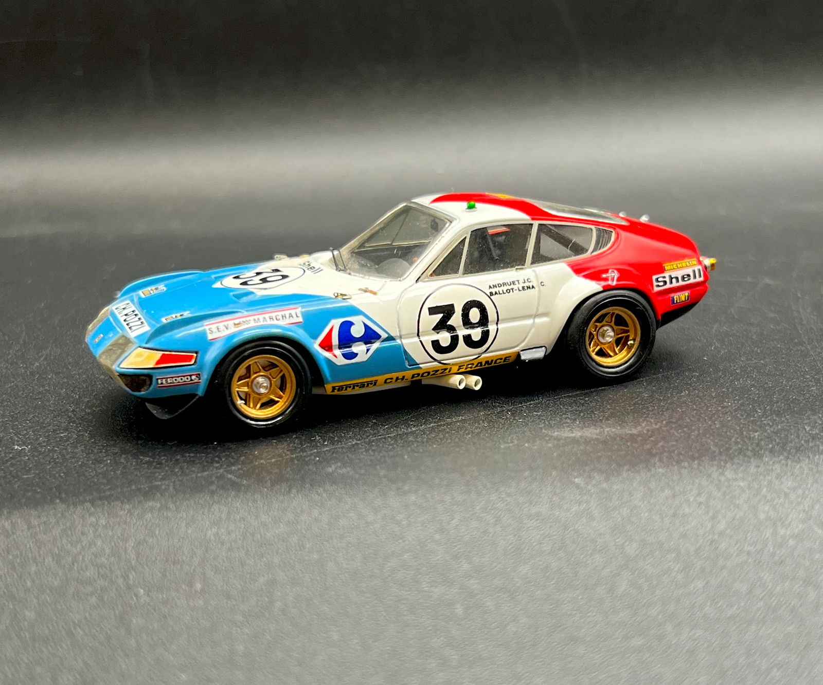 Vintage model car 1:43 Scale Blue white red Ferrari 365 Buzz Lockwood (1 of 8)
