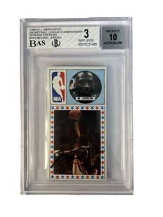 MICHAEL JORDAN SIGNED 1986-1987 MERCHANTE #163 CARD: RARE MICHAEL JORDAN SIGNED 1986-1987 MERCHANTE #163 CARD. RAREST JORDAN CARD GRADED 3 WITH 10 AUTO.