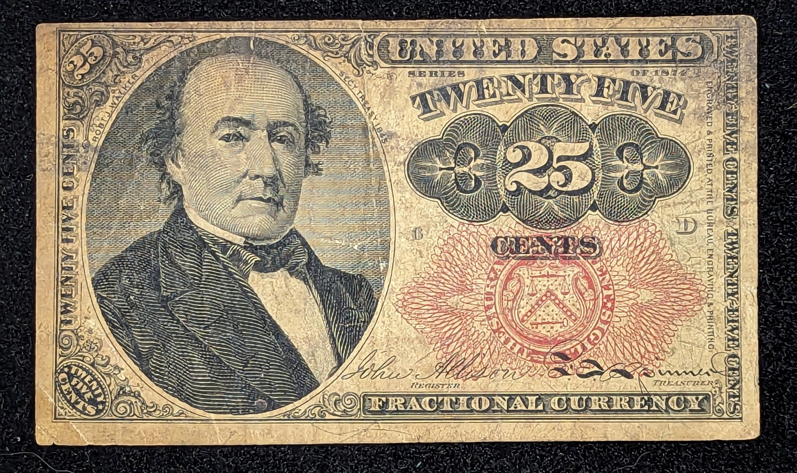 1866 Twenty Five Cents US Fractional Currency paper money (1 of 2)