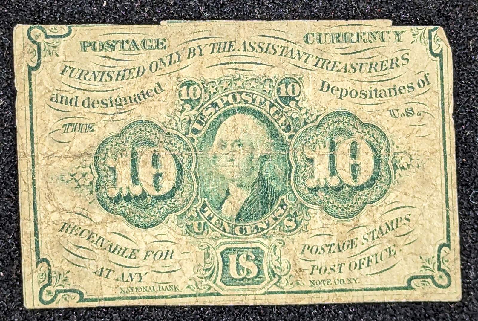 1862 Ten Cents US Postage paper money currency (1 of 2)