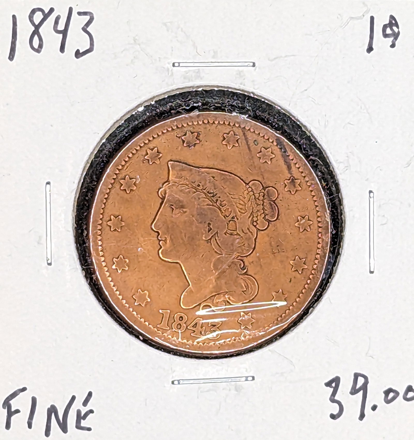 1843 Large Cent coin (1 of 2)