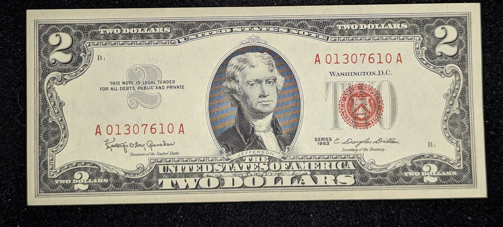 1963 Red Seal $2 US Paper money currency (1 of 2)