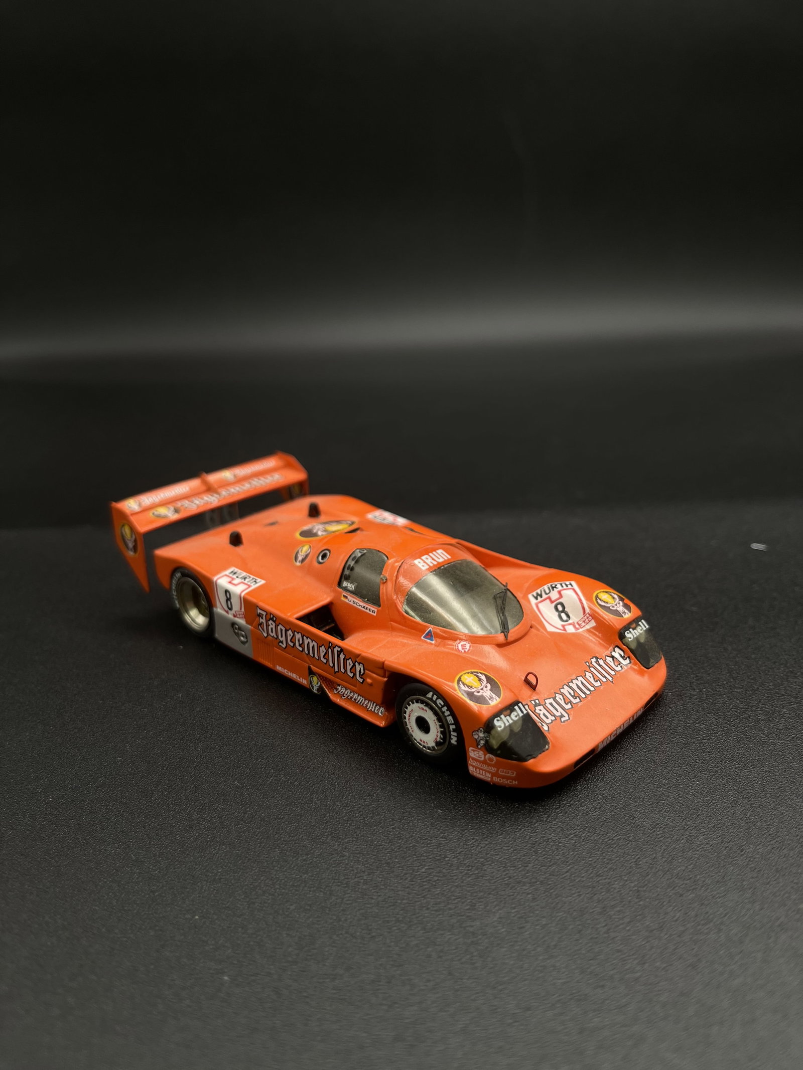 Vintage Model Car 1:43 Orange #8 Porsche 962 Starter By Goupille M. - France Signed: Vintage Model Car 1:43 Orange #8 Porsche 962 Starter By Goupille M. - France Signed