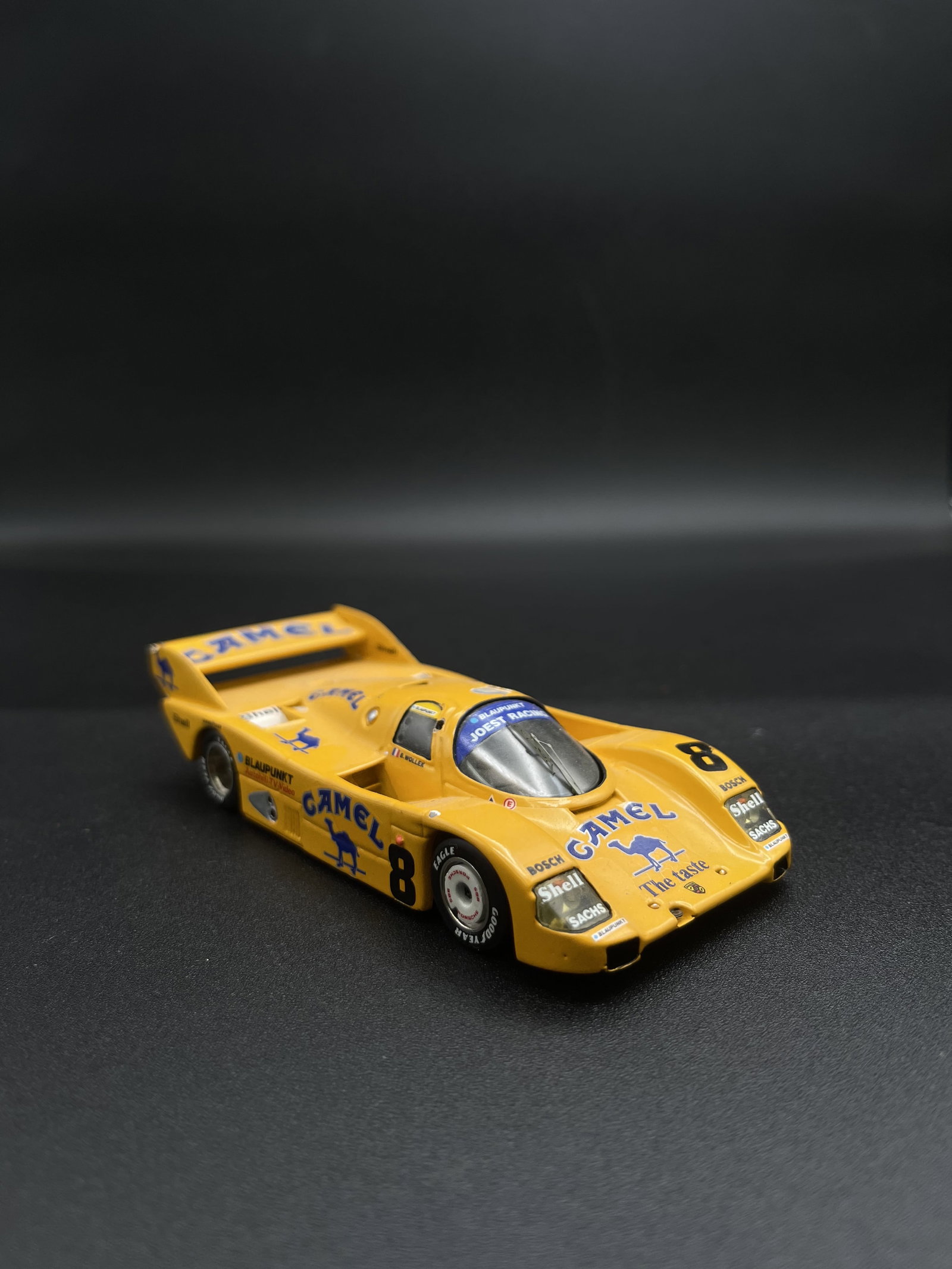 Vintage Model Car 1:43 Yellow Camel #8 Porsche 962 Starter By Goupille M. - France "dwp" 1989 Signed: Vintage Model Car 1:43 Yellow Camel #8 Porsche 962 Starter By Goupille M. - France "dwp" 1989 Signed