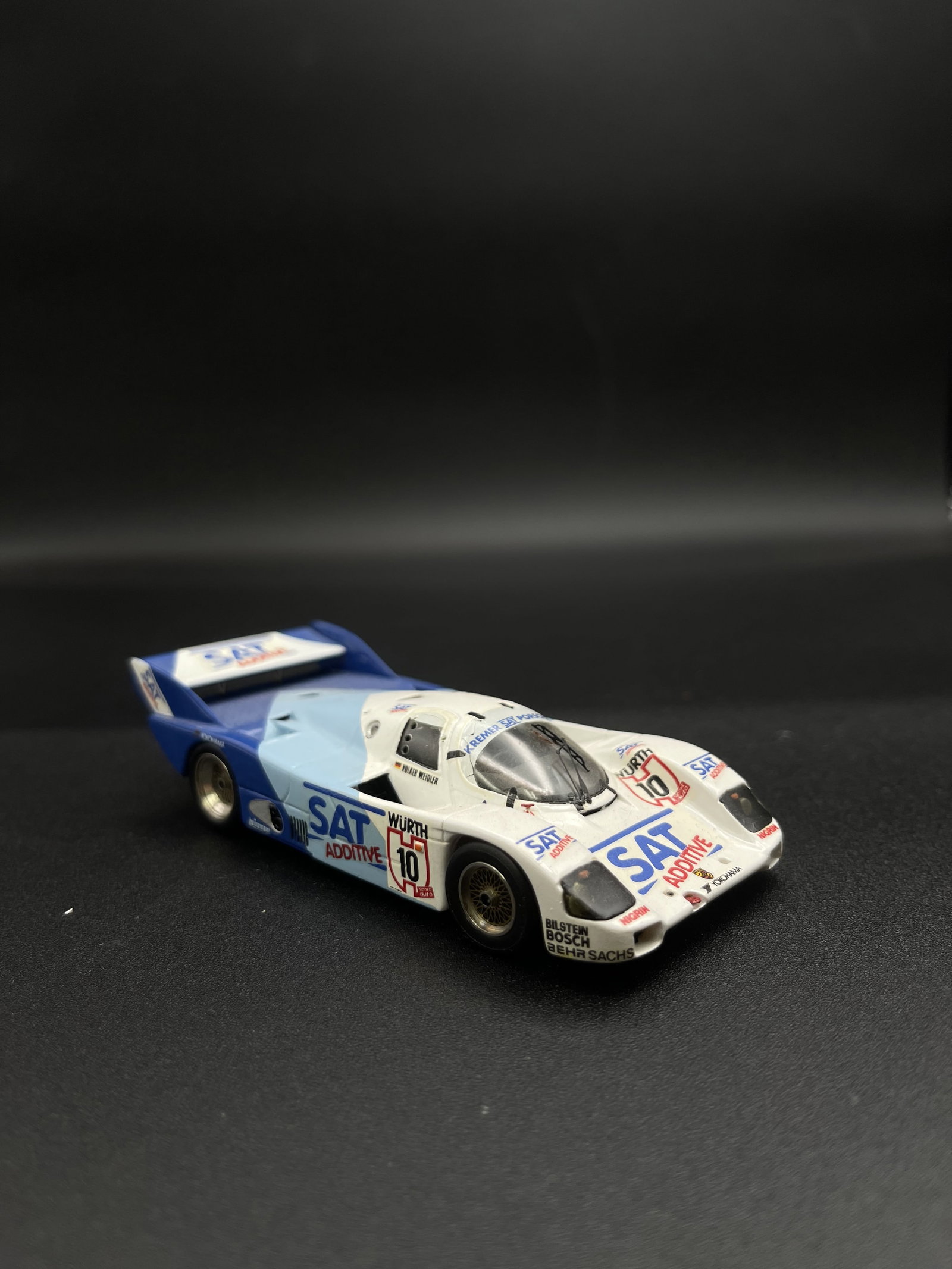 Vintage Model Car 1:43 White/Blue SAT Additive #10 Porsche 962 Starter By Goupille M - France Signed: Vintage Model Car 1:43 White/Blue SAT Additive #10 Porsche 962 Starter By Goupille M - France Signed