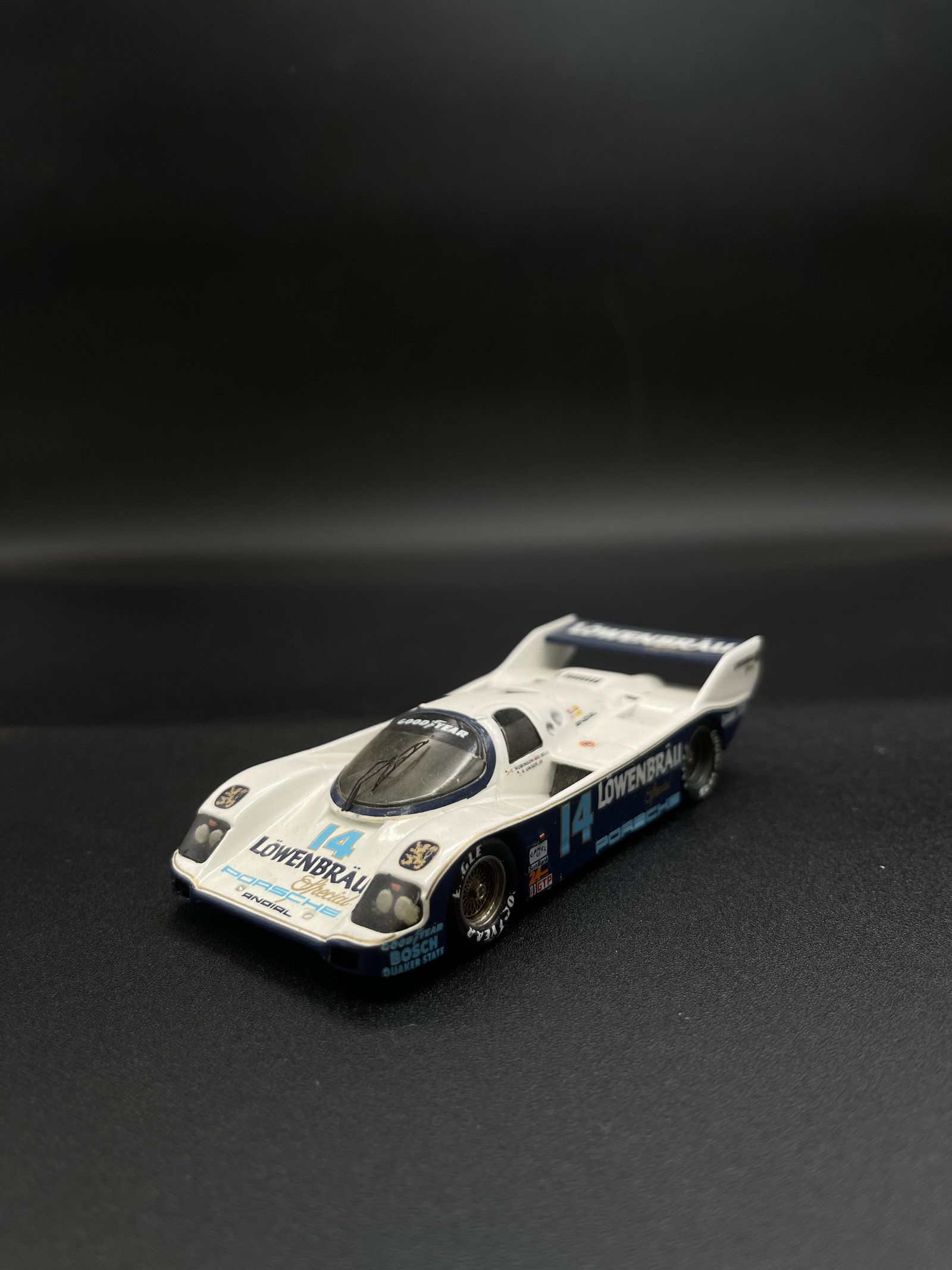 Vintage Model Car 1:43 White/Blue Lowenbrau #14 Porsche 962 Starter By Goupille M. - France Signed: Vintage Model Car 1:43 White/Blue Lowenbrau #14 Porsche 962 Starter By Goupille M. - France Signed