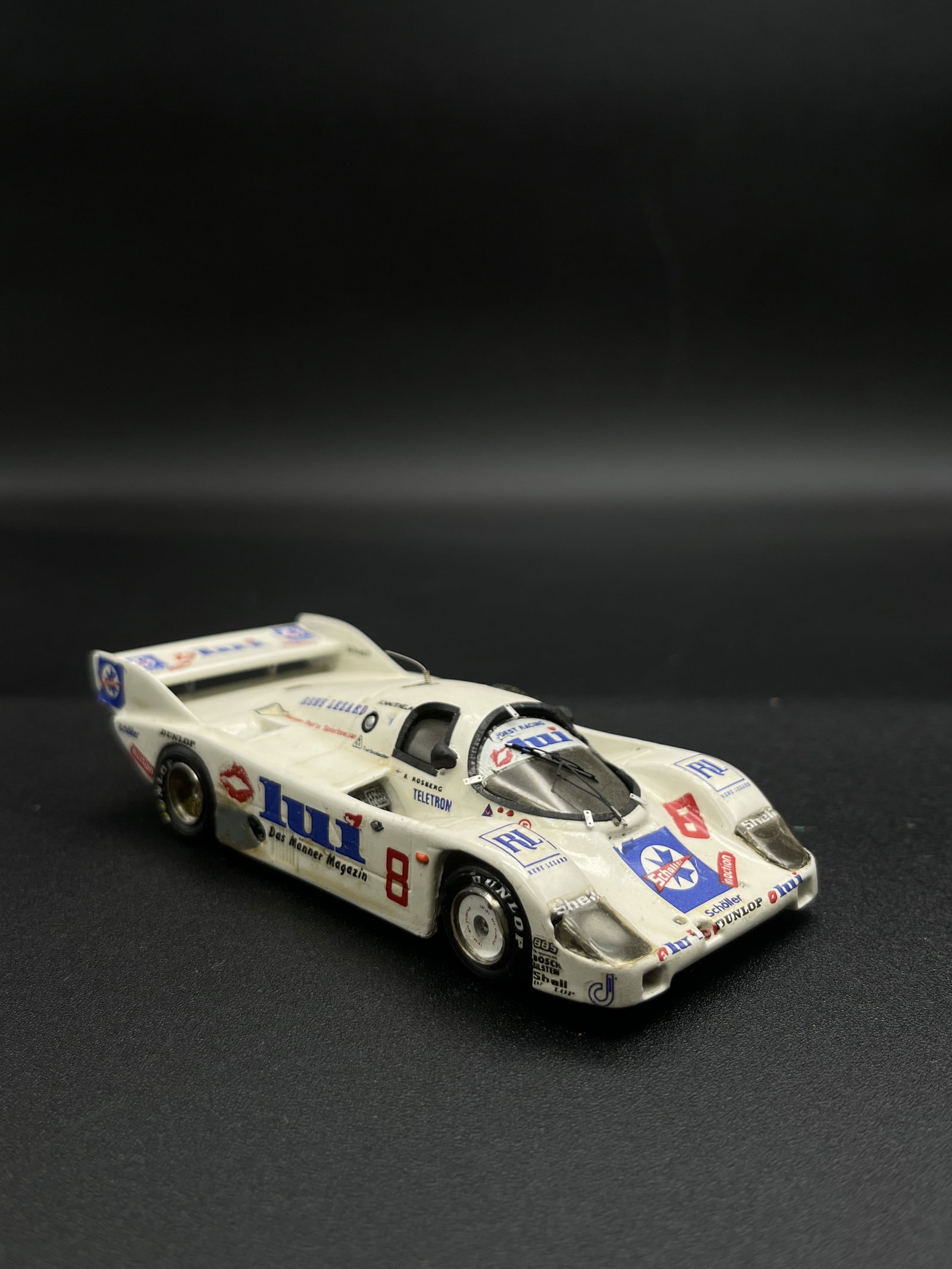 Vintage Model Car 1:43 White Lui #8 Porsche 956 Starter By Goupille M. - France Signed: Vintage Model Car 1:43 White Lui #8 Porsche 956 Starter By Goupille M. - France Signed