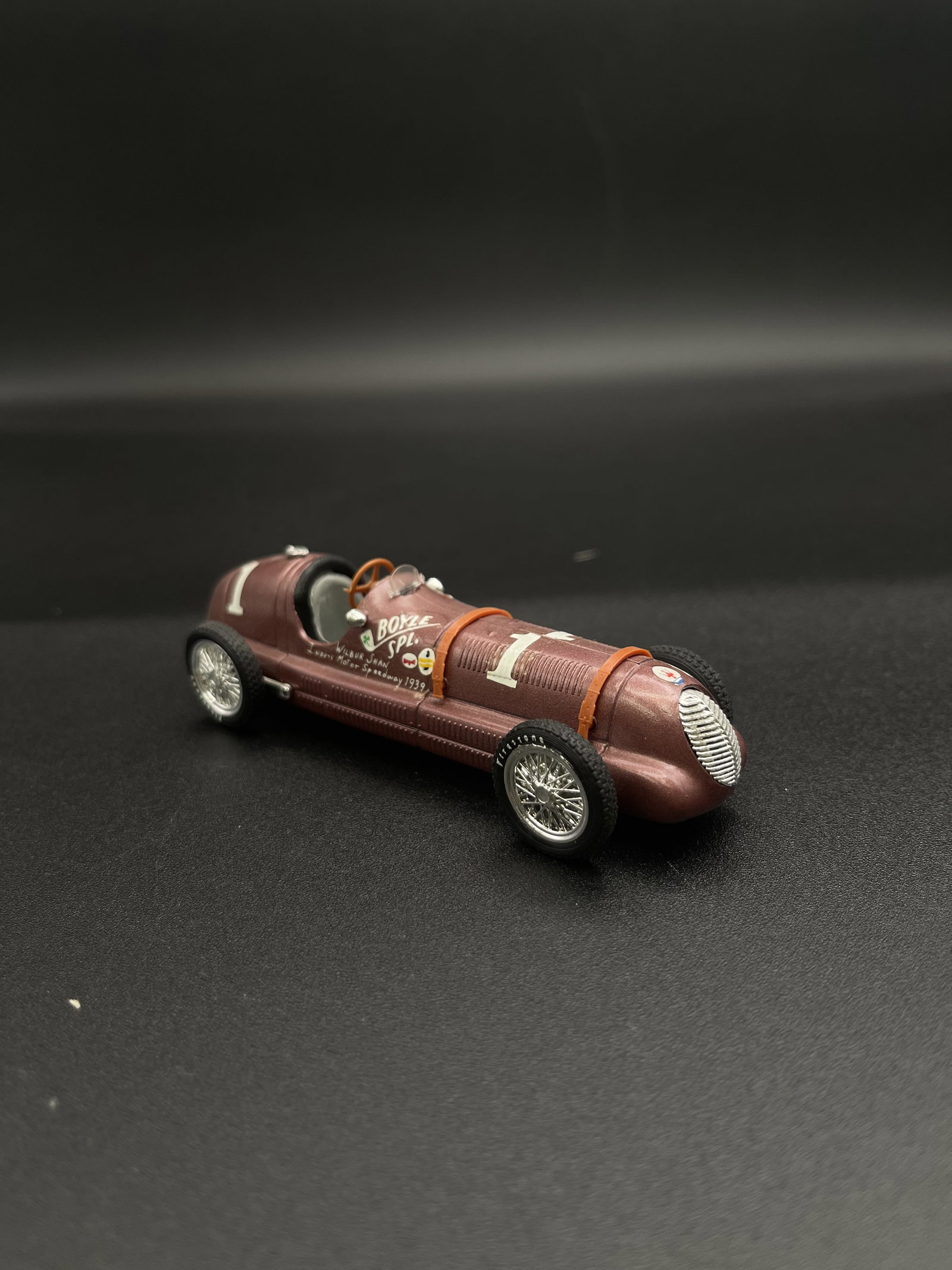 Vintage Model Car 1:43 Dark Red #1 Maserati HP350 Brumm - Italy: Vintage Model Car 1:43 Dark Red #1 Maserati HP350 Brumm - Italy