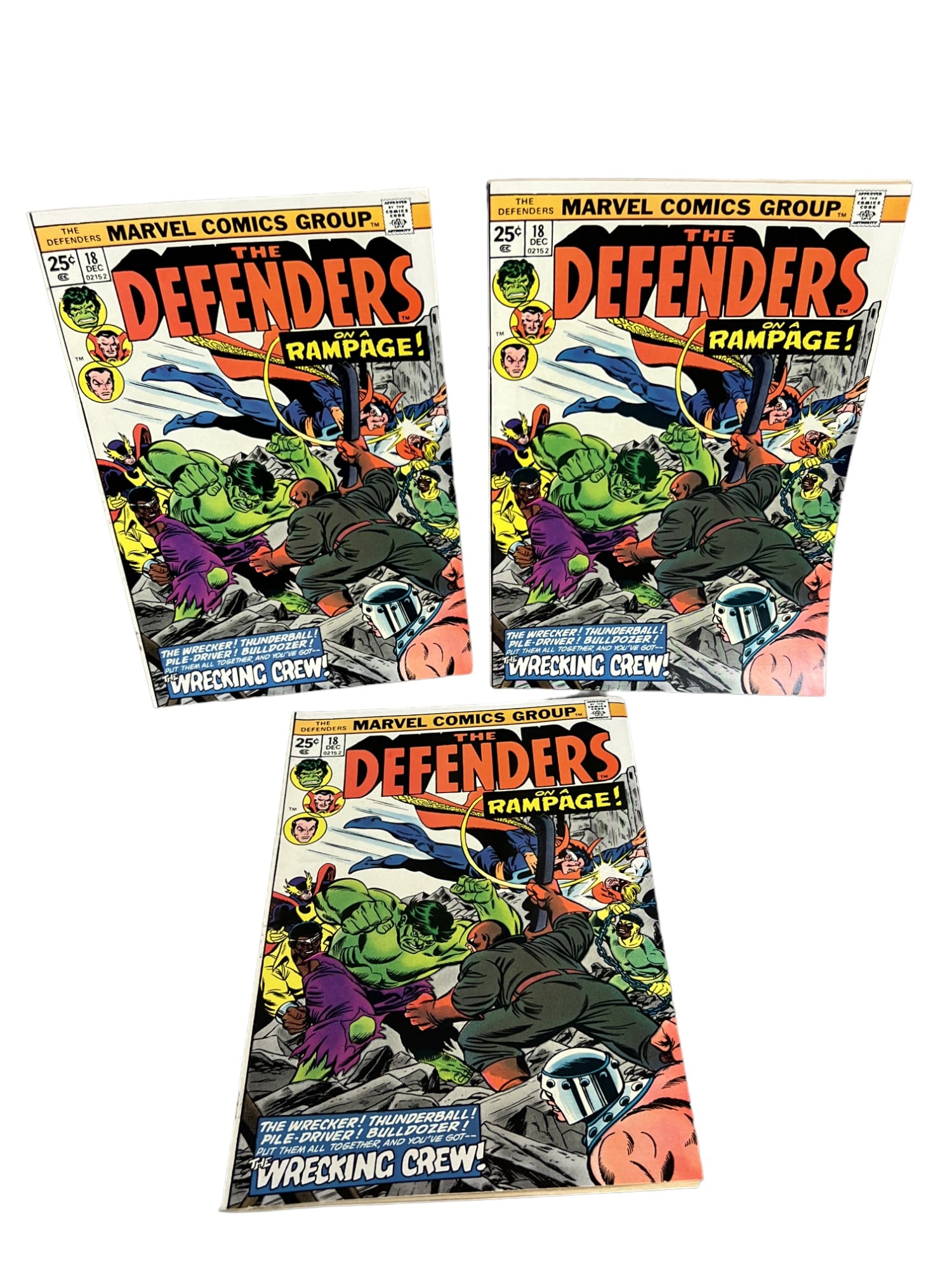 DEFENDERS #18 Marvel 1ST FULL APPEARANCE OF THE WRECKING CREW KEY ISSUE x 3 Comics (1 of 10)