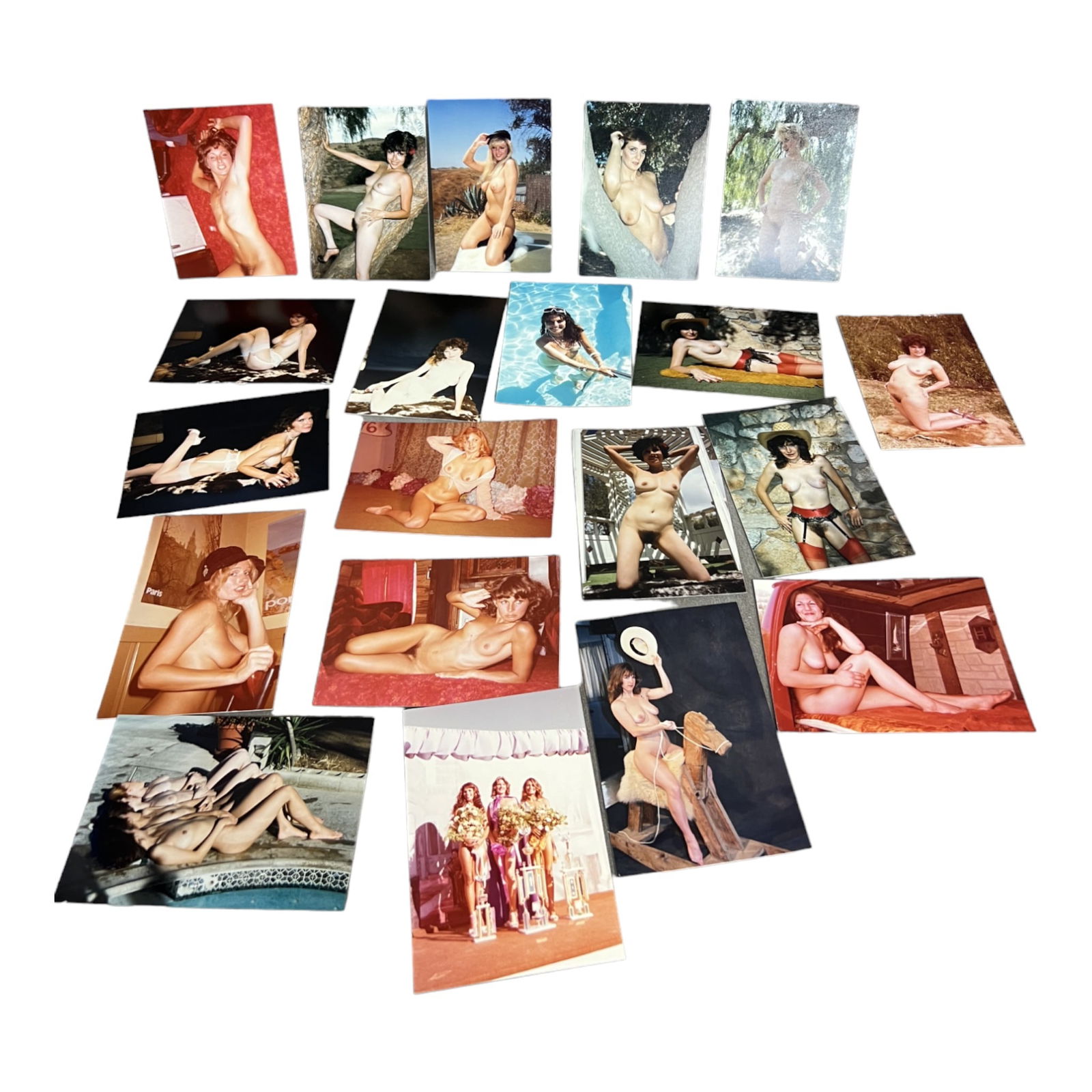 Vintage Pin-Up Nude Female Model Erotic Risque Photograph Collection Lot: Vintage Pin-Up Nude Female Model Photograph Collection Lot of 20.Approximate size of each photo is 5" x 3.5", we believe these photos are from a nudist colony. Some of the images might have been publi