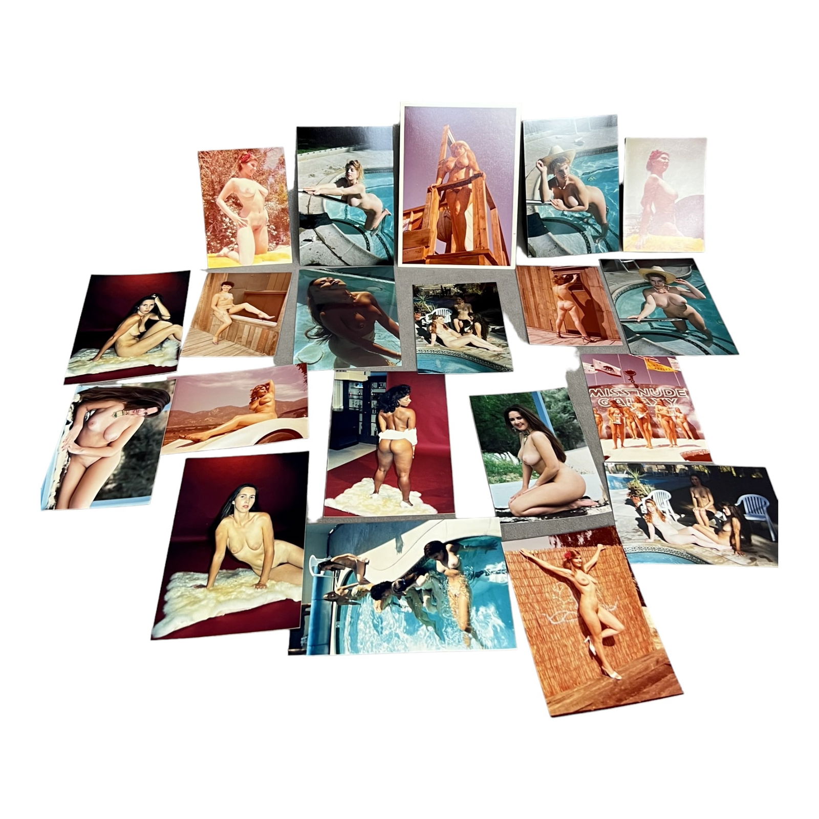 Vintage Pin-Up Nude Female Model Erotic Risque Photograph Collection Lot: Vintage Pin-Up Nude Female Model Photograph Collection Lot of 20.Approximate size of each photo is 5" x 3.5", we believe these photos are from a nudist colony. Some of the images might have been publi