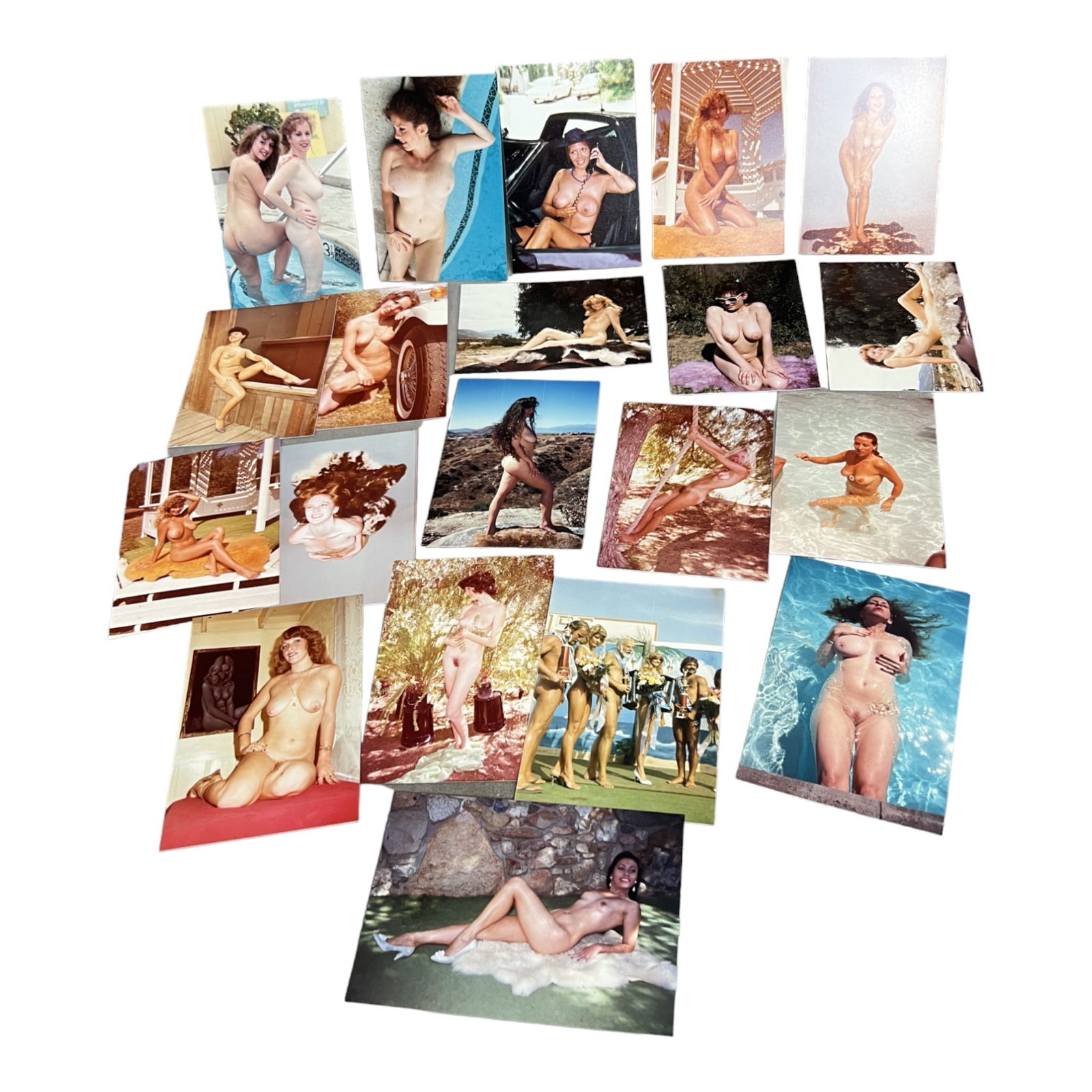 Vintage Pin-Up Nude Female Model Erotic Risque Photograph Collection Lot: Vintage Pin-Up Nude Female Model Photograph Collection Lot of 20.Approximate size of each photo is 5" x 3.5", we believe these photos are from a nudist colony. Some of the images might have been publi