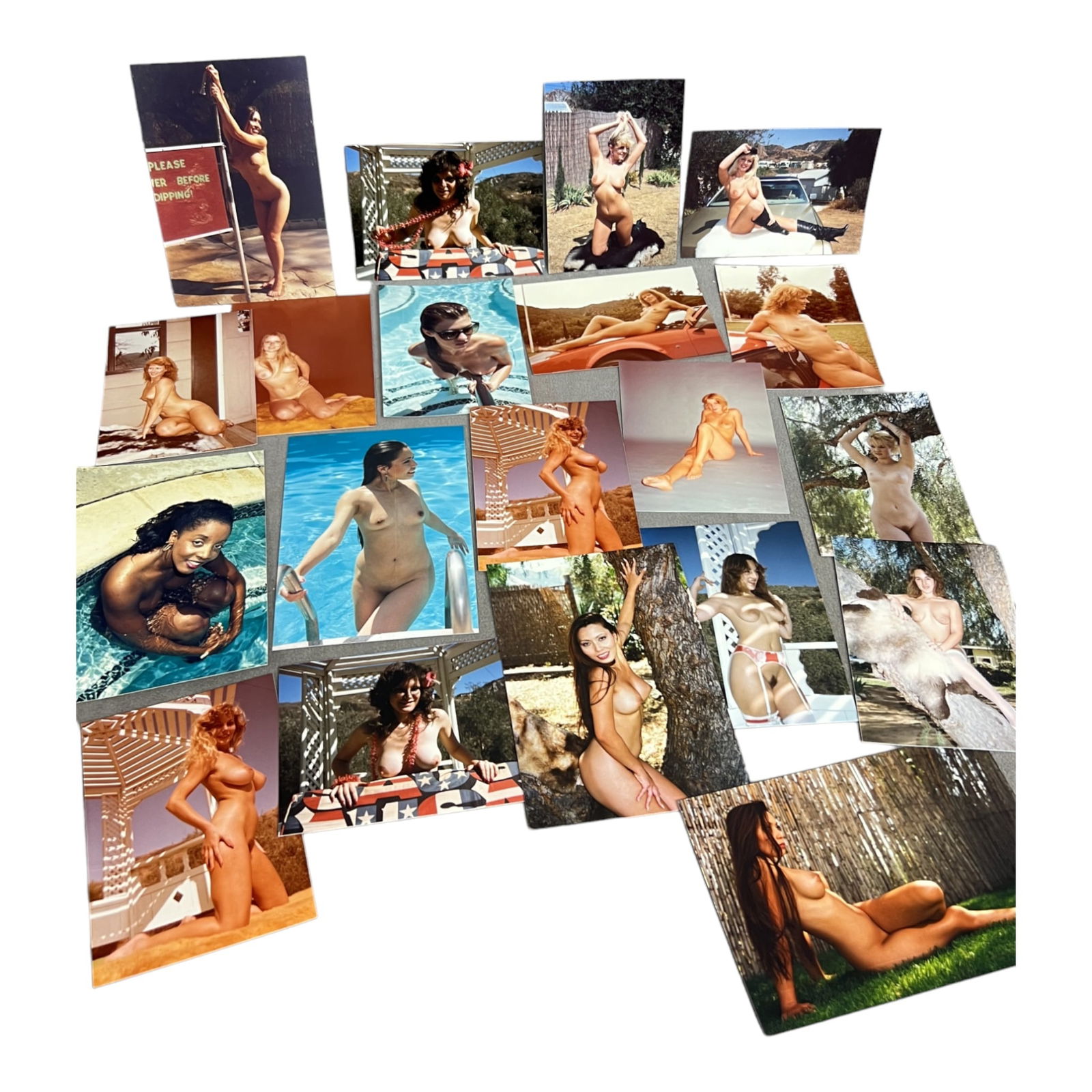 Vintage Pin-Up Nude Female Model Erotic Risque Photograph Collection Lot: Vintage Pin-Up Nude Female Model Photograph Collection Lot of 20.Approximate size of each photo is 5" x 3.5", we believe these photos are from a nudist colony. Some of the images might have been publi