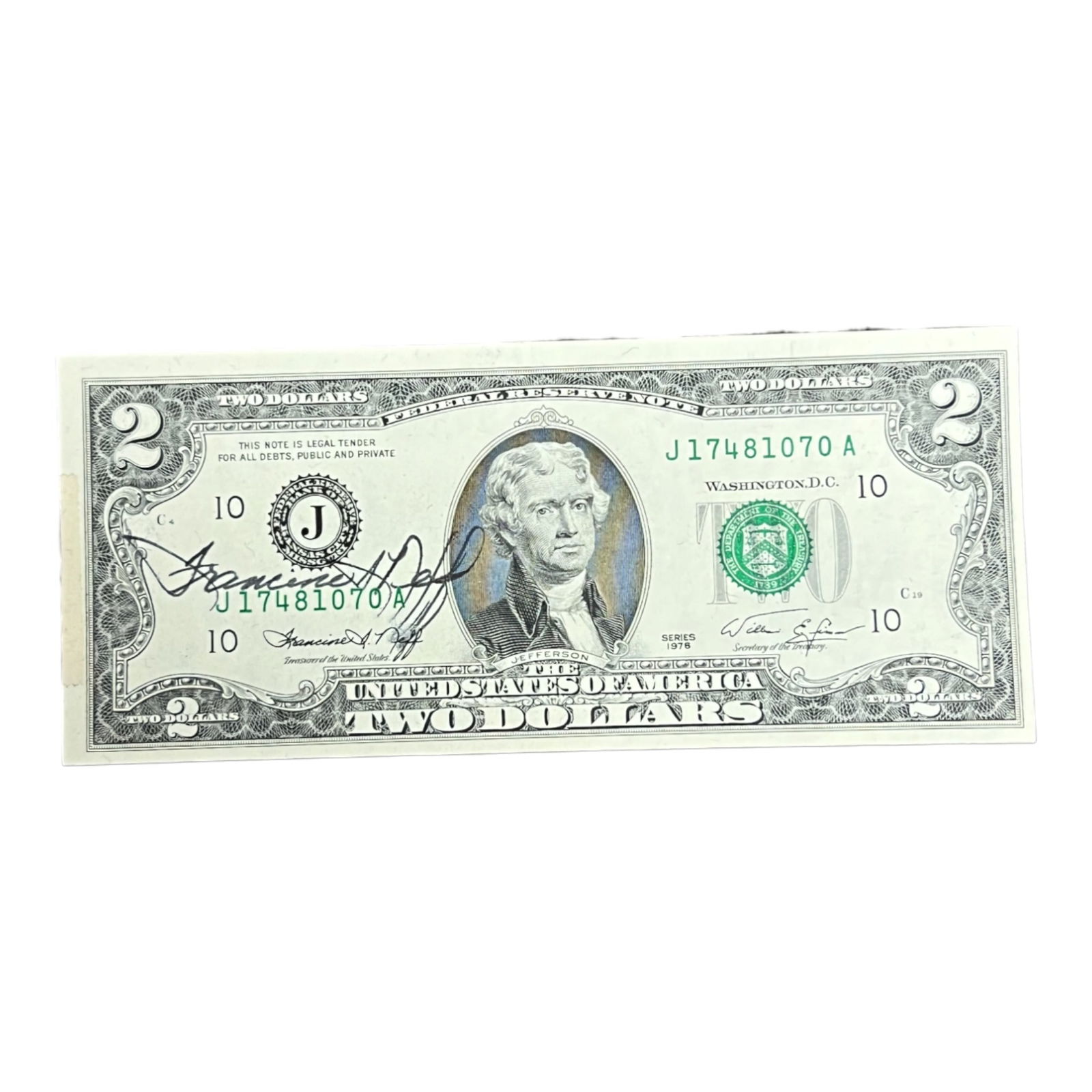 US two dollar $2 bill 1976 signed by treasurer of the United States: US two dollar $2 bill 1976 signed by treasurer of the United States