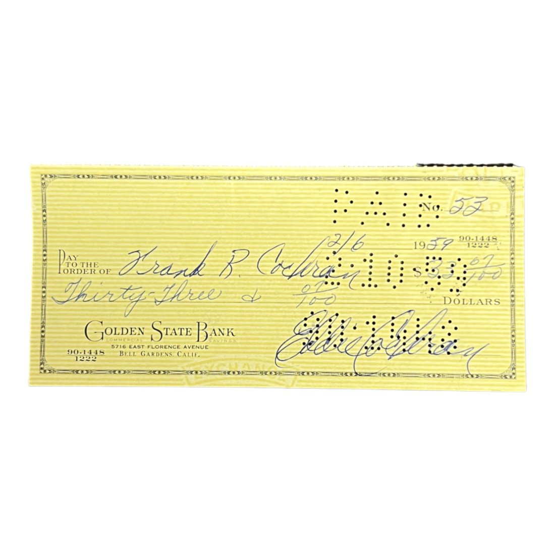 EDDIE COCHRAN Original Hand Signed Autograph Check 1959 Rock n Roll (1 of 4)