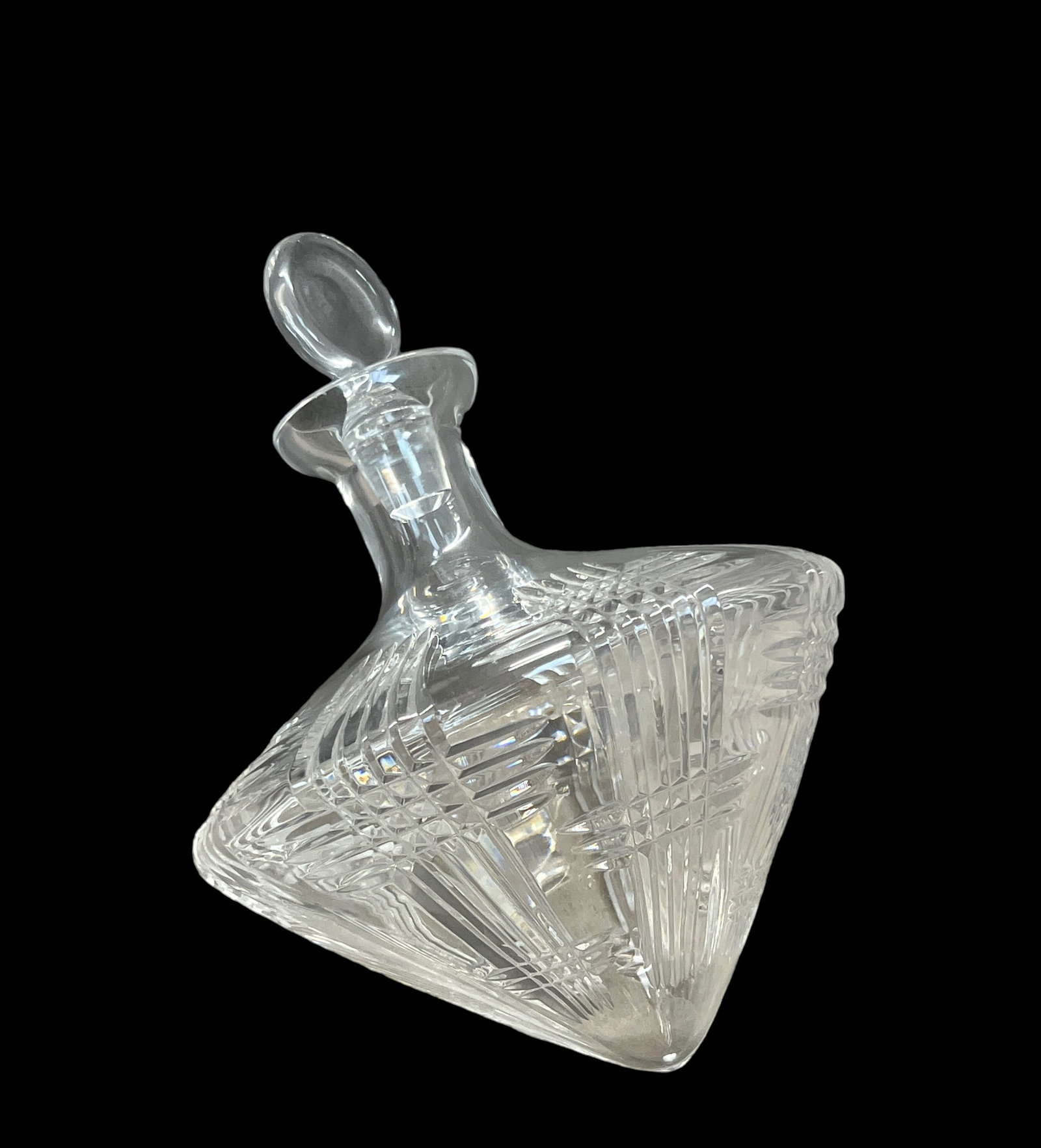 Large Hand cut crystal tilted decanter (1 of 6)