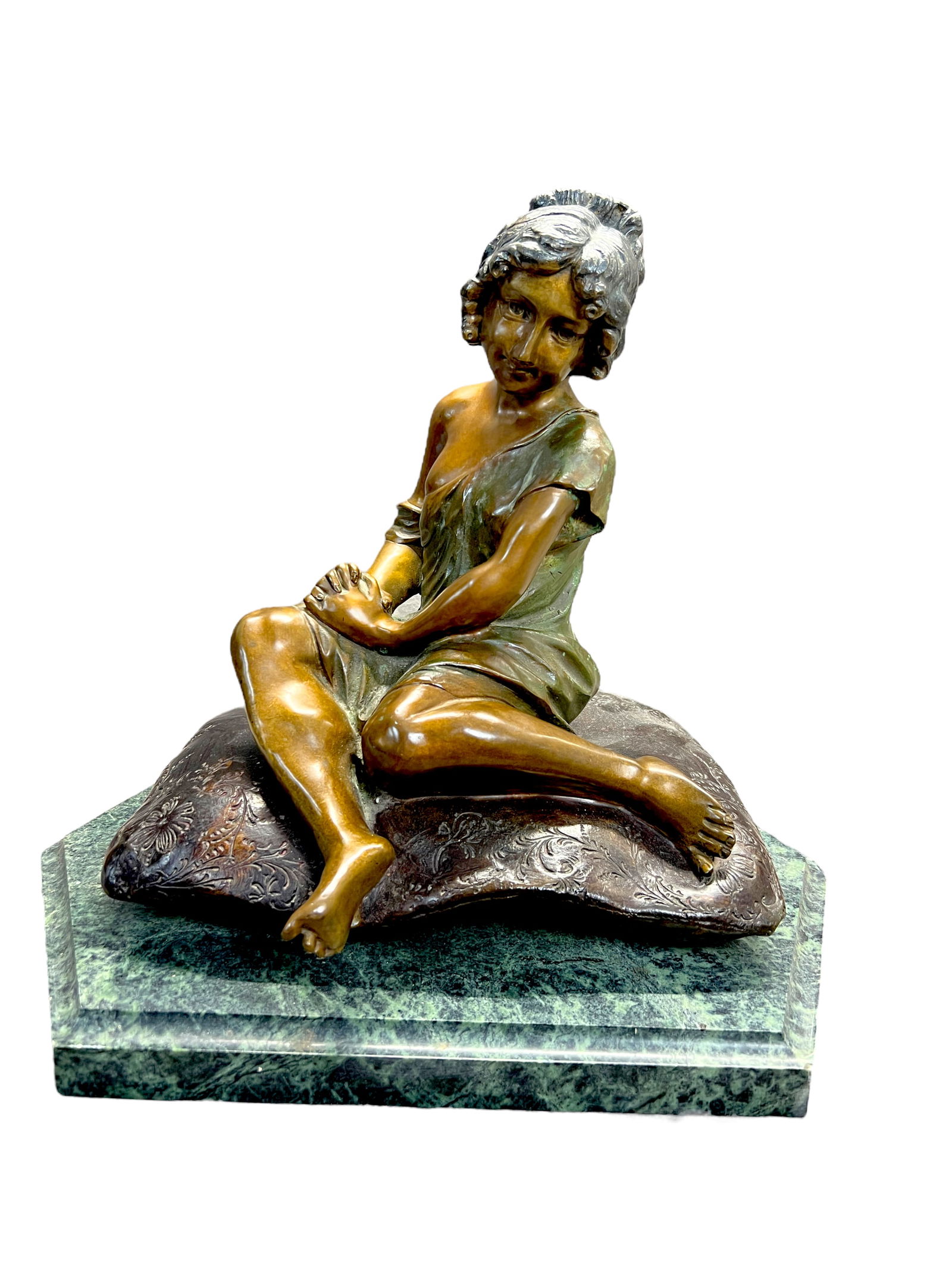 Girl on Pillow Bronze Sculpture Signed Auguste Moreau (1 of 7)