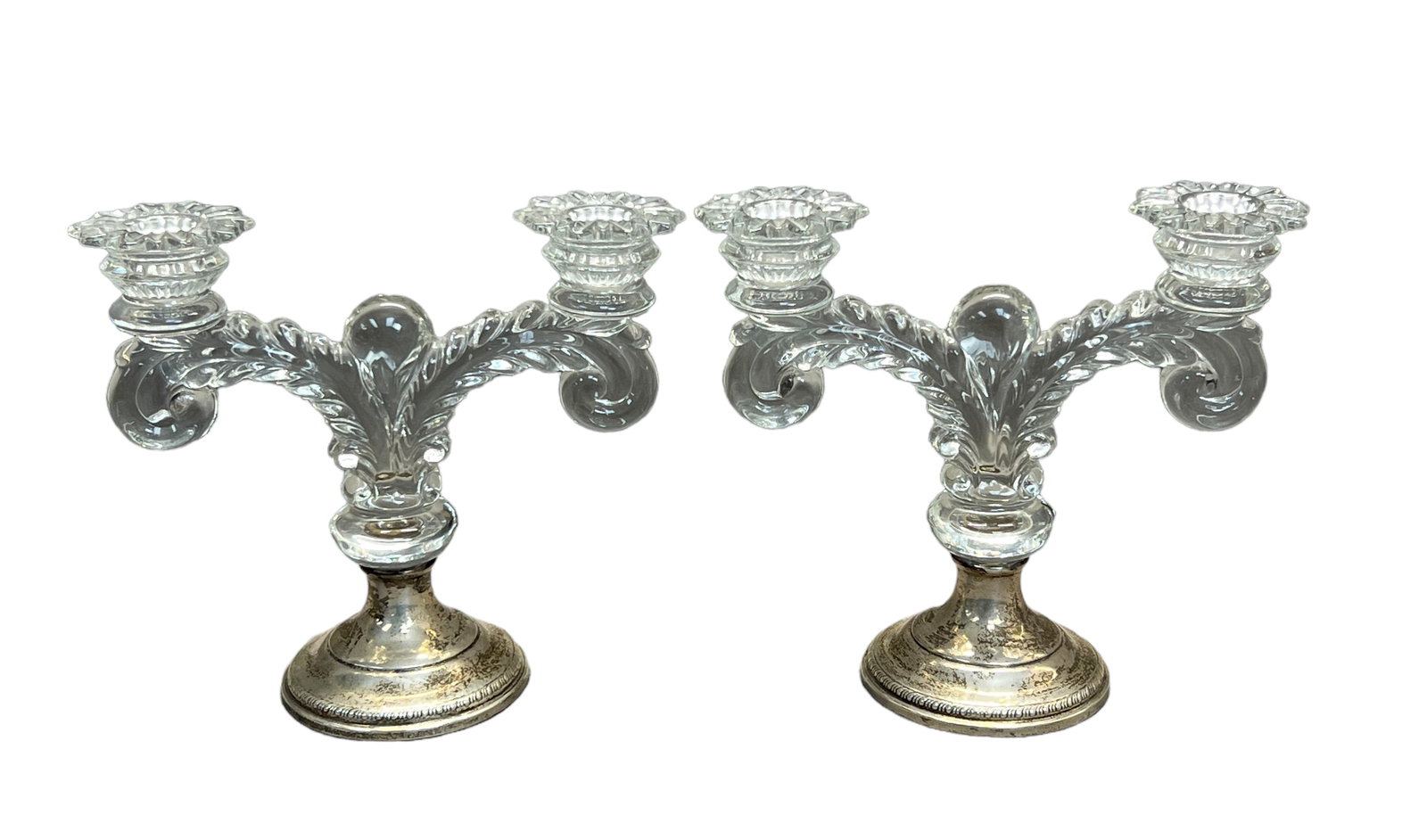 Sterling Glass Candle Holder pair: Sterling Glass Candle Holder pair, height 7 1/2"