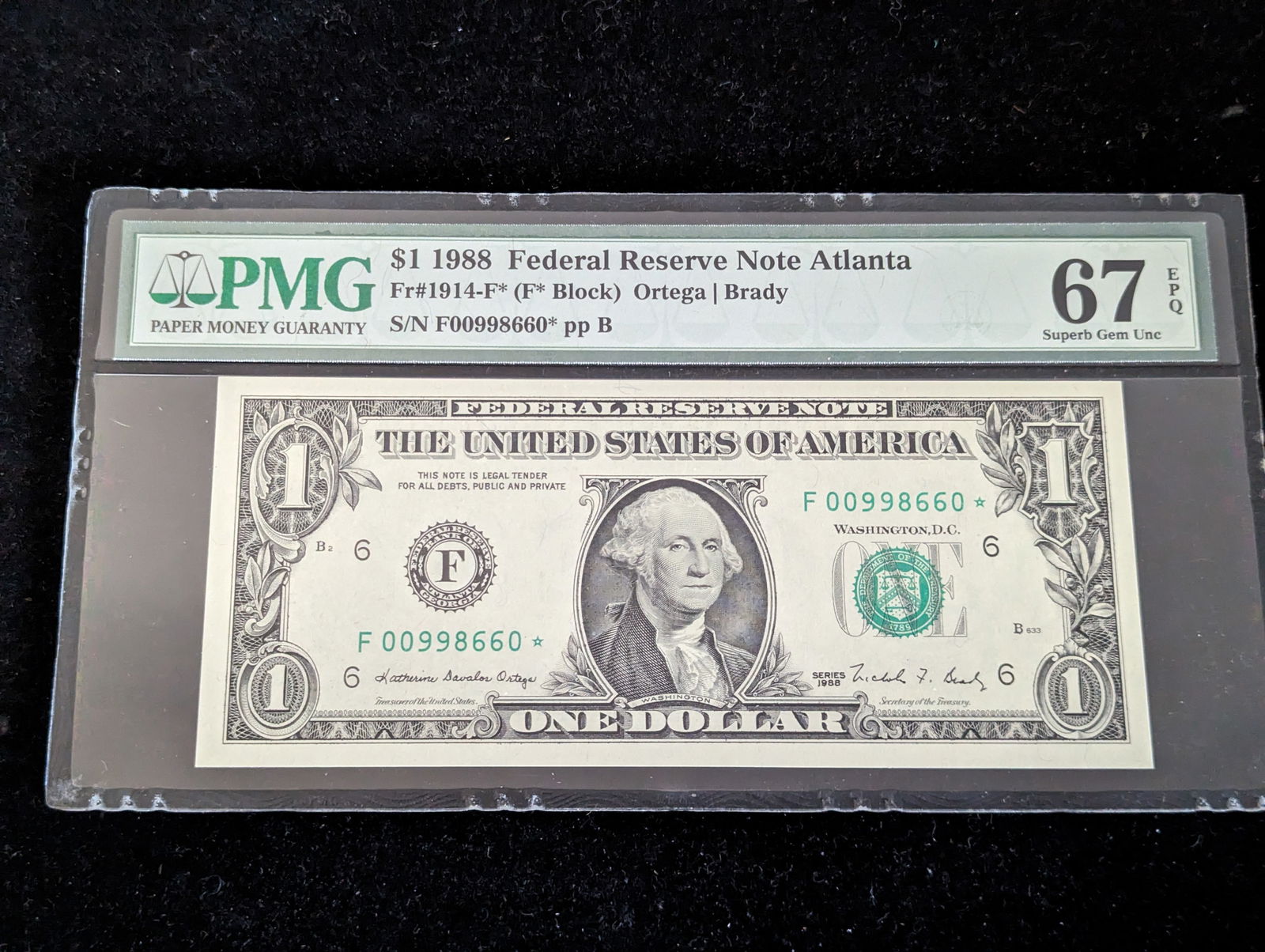 1988 $1 Star Note US Paper Money PMG 67 EPQ (1 of 2)