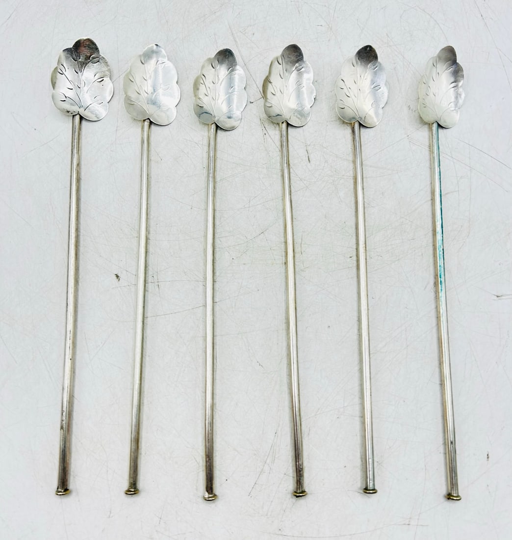 Six sterling silver vintage Mint Julip stirring straws: Made in Mexico