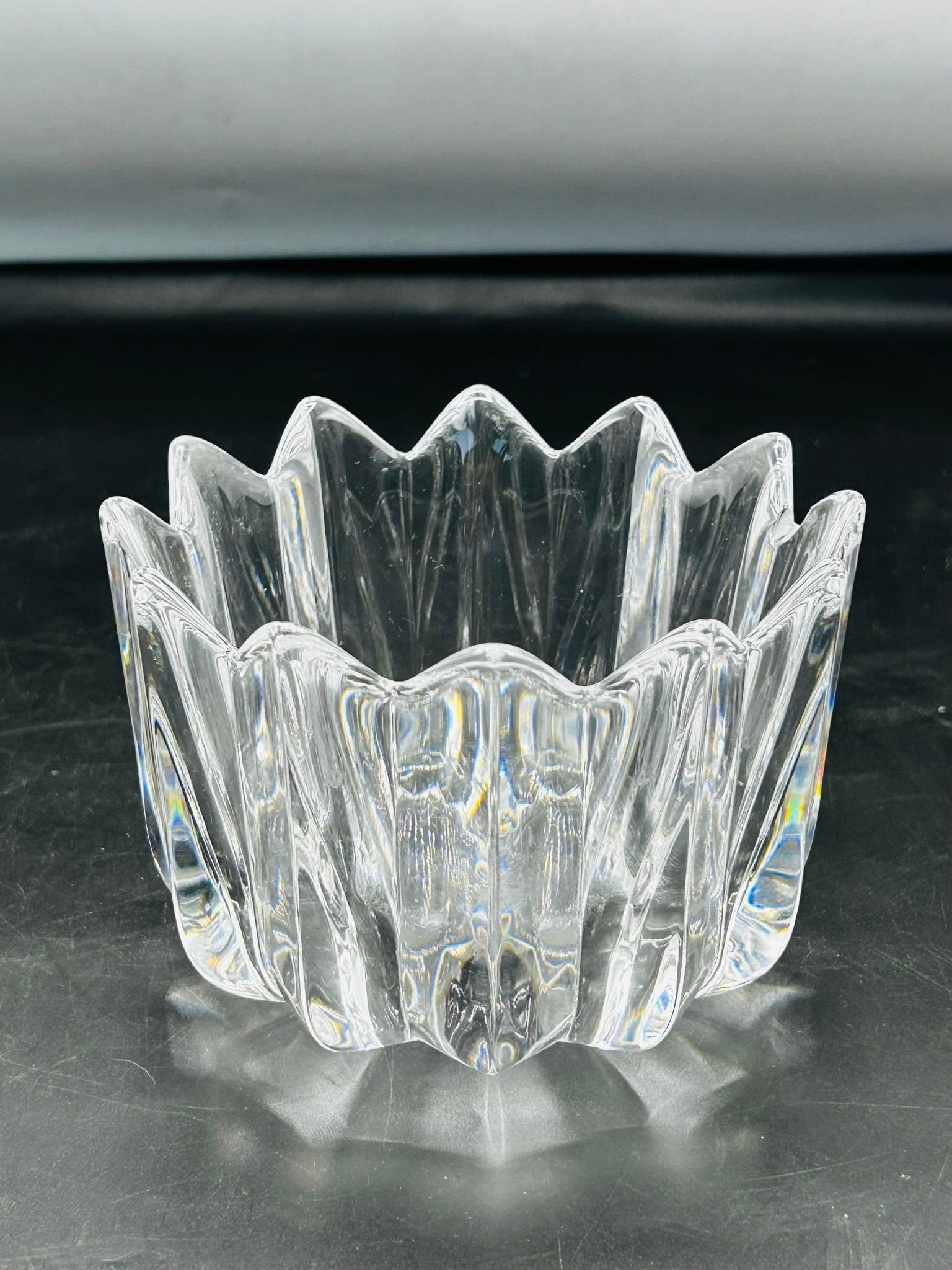 Orrefors crystal "Crown" bowl: 3 1/2" h. X 4 3/4" diam. Chip on top