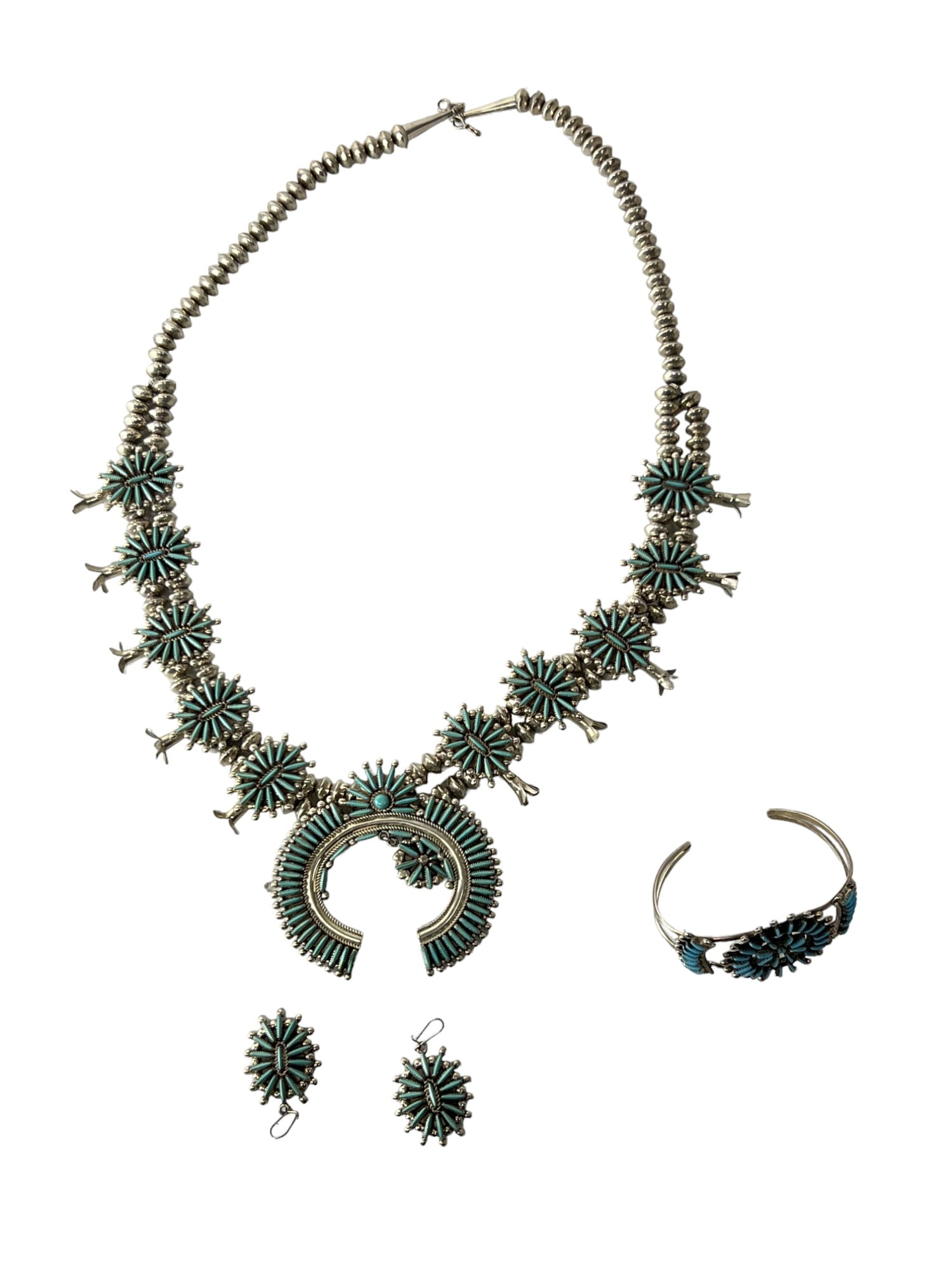 Native American Indian Sterling Silver Turquoise LANCE and CORDELIA Zuni Necklace Bracelet Set 1st (1 of 16)