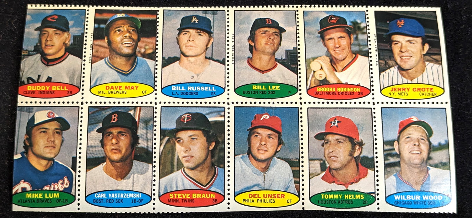 1974 Topps 12 stamp baseball card panel (1 of 2)