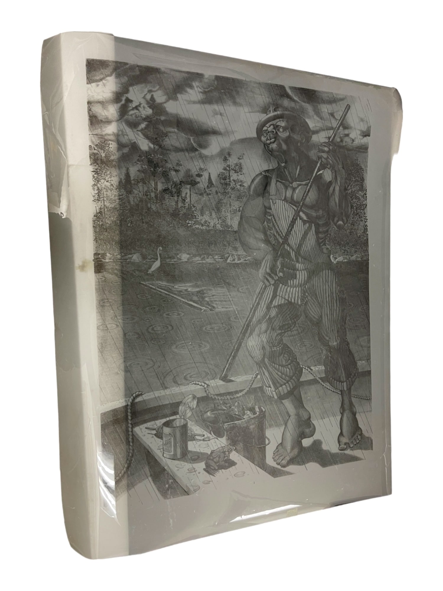 "Neptune Washington" Fisherman Polling His River Boat in the Rain by Ron Adams Lithorgaph Silkscreen: Neptune Washington" Fisherman Polling His River Boat in the Rain by Ron Adams Lithorgaph Silkscreen on Film Proof. 29" x 36