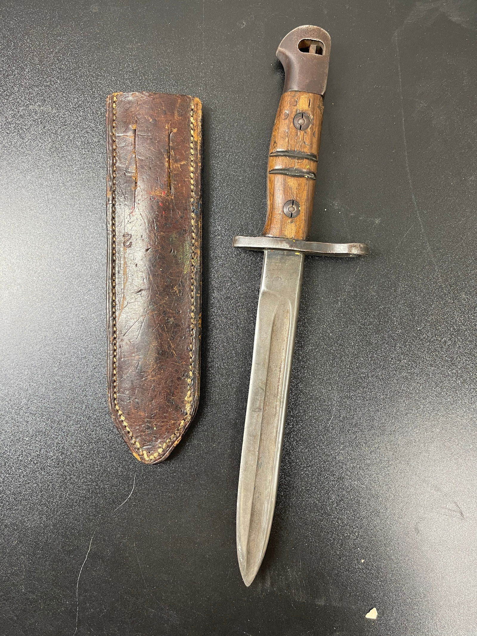 WW1 1913 Winchester Bayonet Trench Made Fighting Knife with Leather Sheathe (1 of 7)