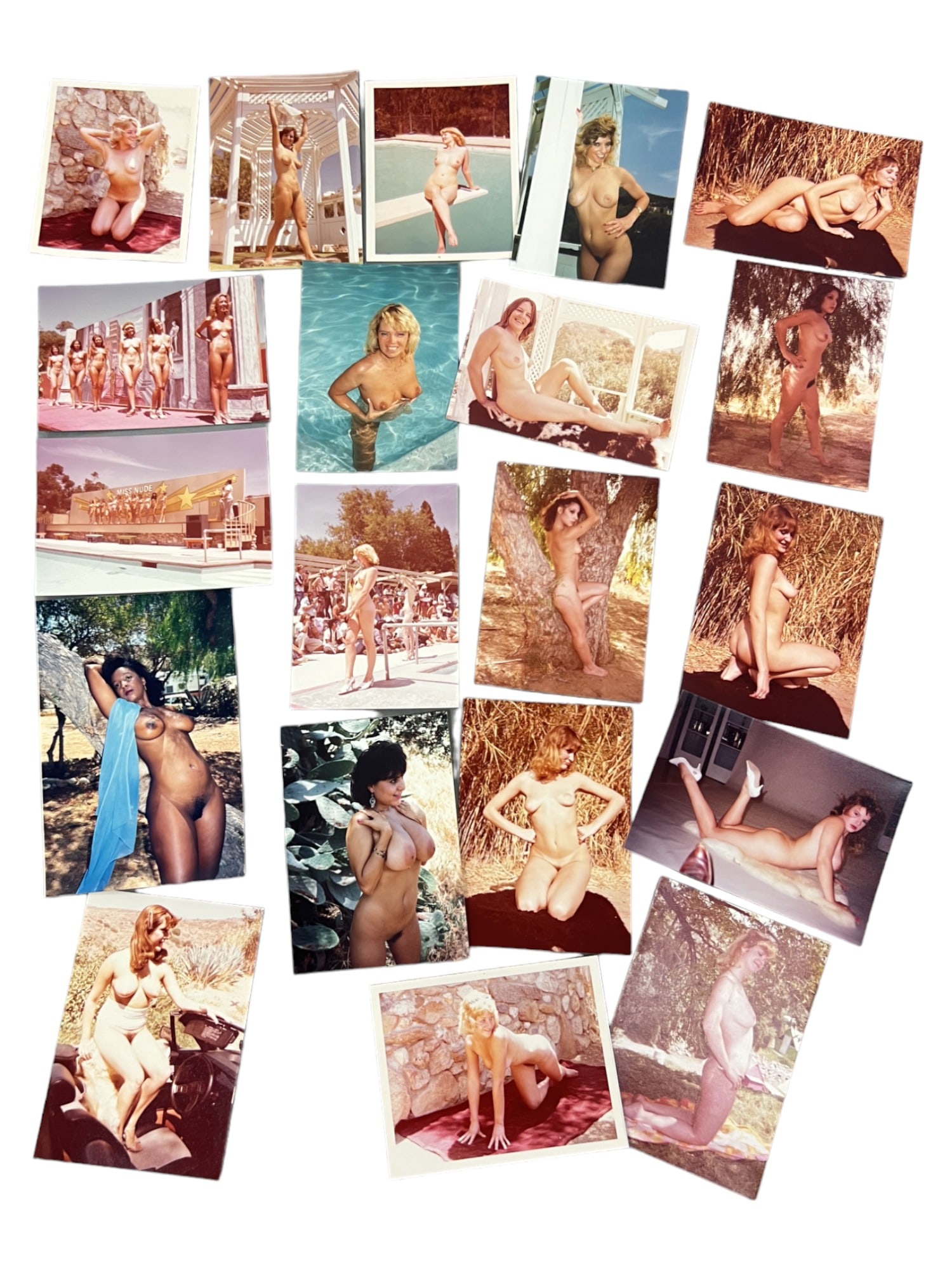 Vintage Pin Up Nude Female Model Photograph Collection Lot: Vintage Pin Up Nude Female Model Photograph Collection Lot of 20. Approximate size of each photo is 5" x 3.5", we believe these photos are from a nudist colony. Some of the images might have been publ