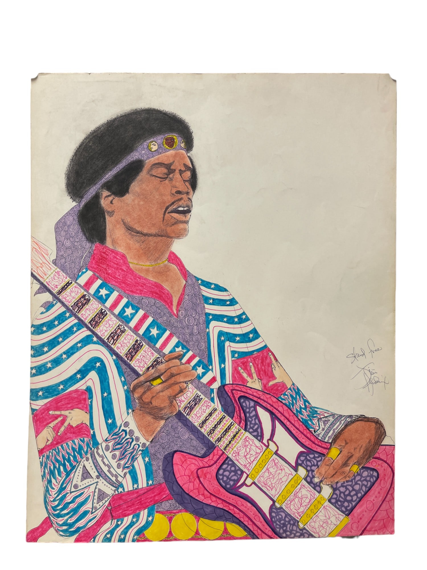 Jimi Hendrix Signed Original Illustration Painting Drawing (1 of 13)