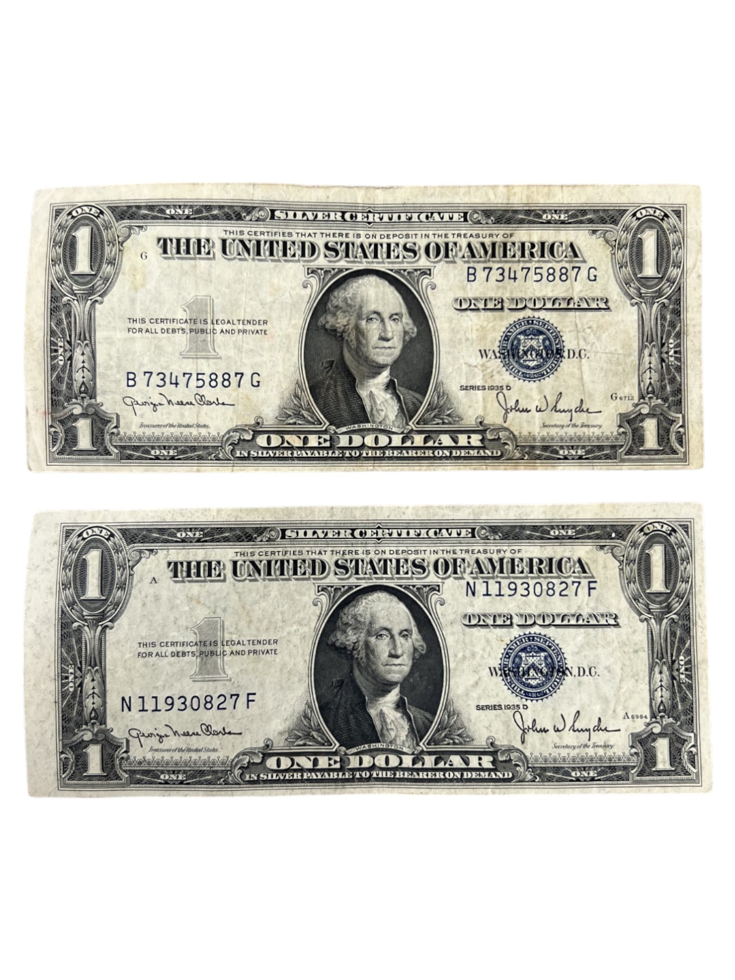 One Dollar Silver Certificate Series 1935 D Dollar Lot 2 (1 of 4)